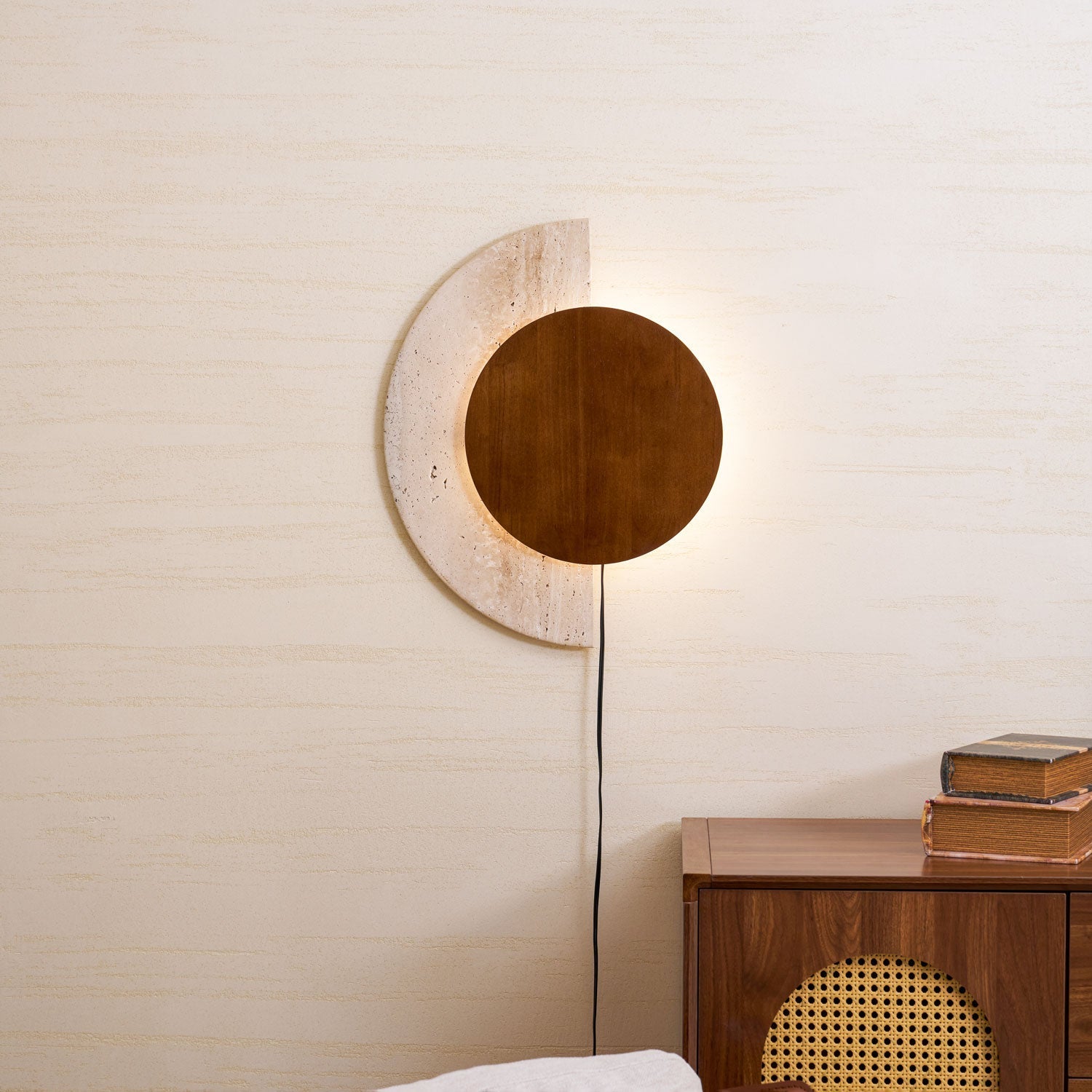 crescent-halo-plug-in-wall-sconce-anzaz-Yellow Travertine & Wood Color (Warm Light)-23