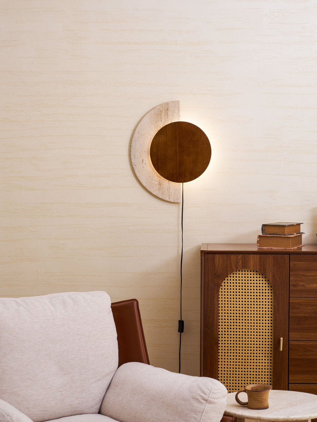 crescent-halo-plug-in-wall-sconce-anzaz-Yellow Travertine & Wood Color (Warm Light)-24