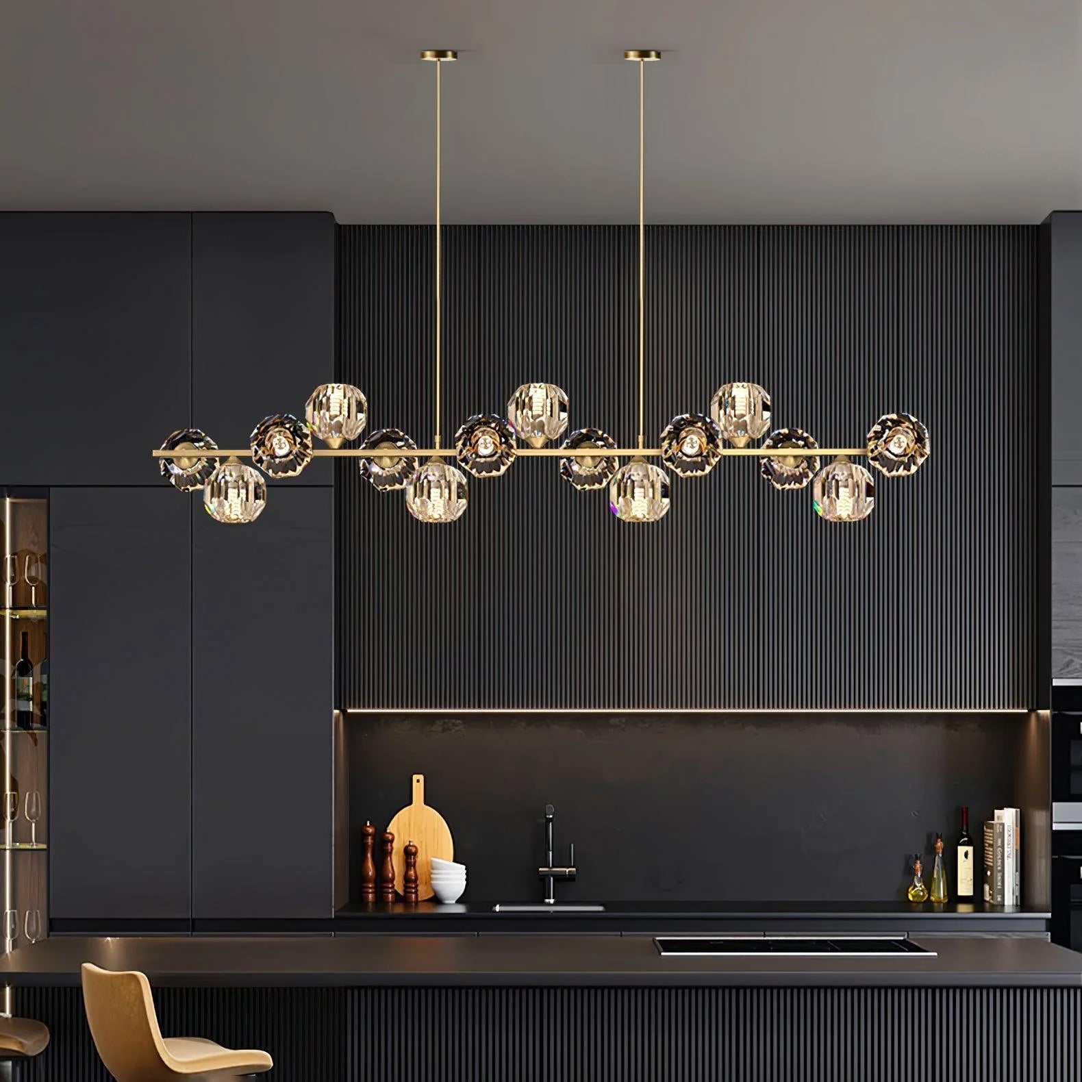 crystal-glass-ball-chandelier-anzaz-Brass & Clear-2