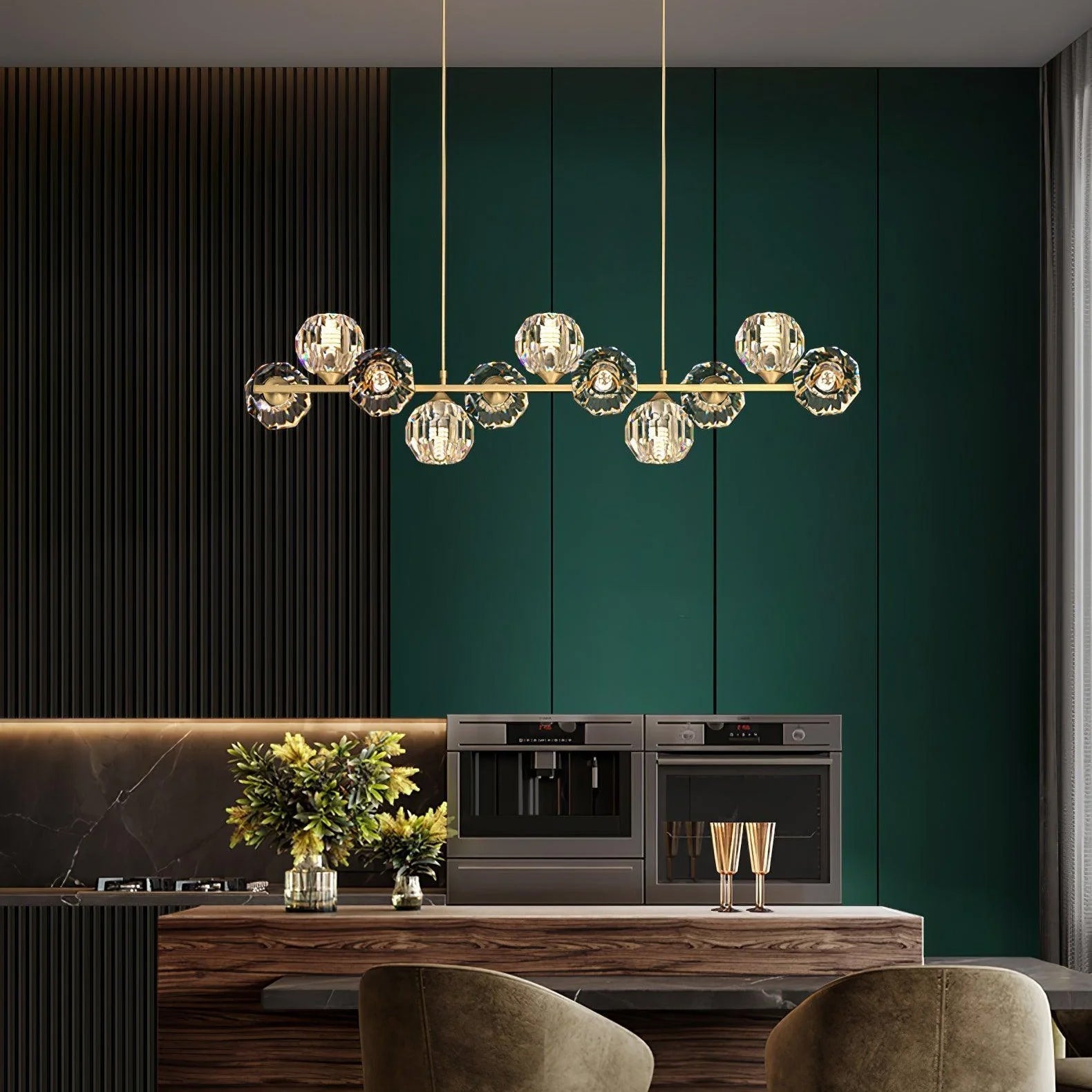 crystal-glass-ball-chandelier-anzaz-Brass & Clear-3