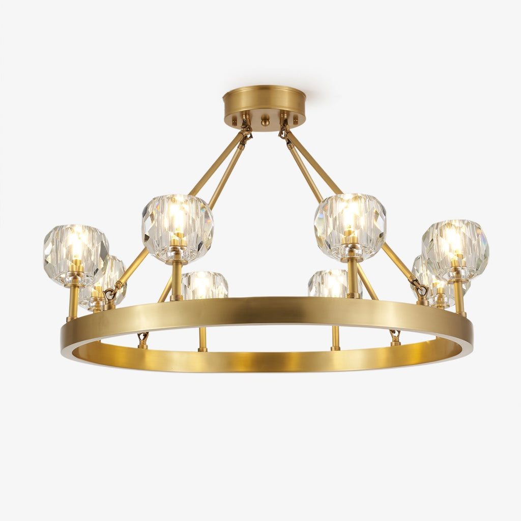 crystal-round-golden-chandelier-anzaz-Brass & Clear Glass-1