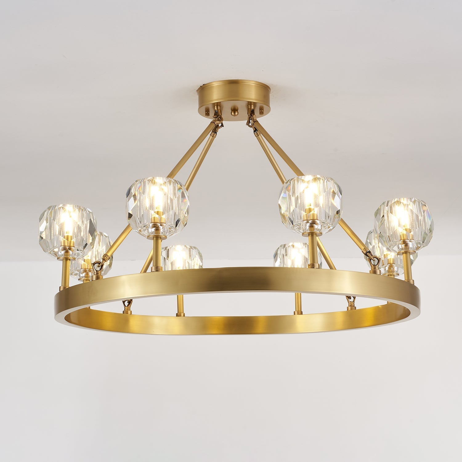 crystal-round-golden-chandelier-anzaz-Brass & Clear Glass-2