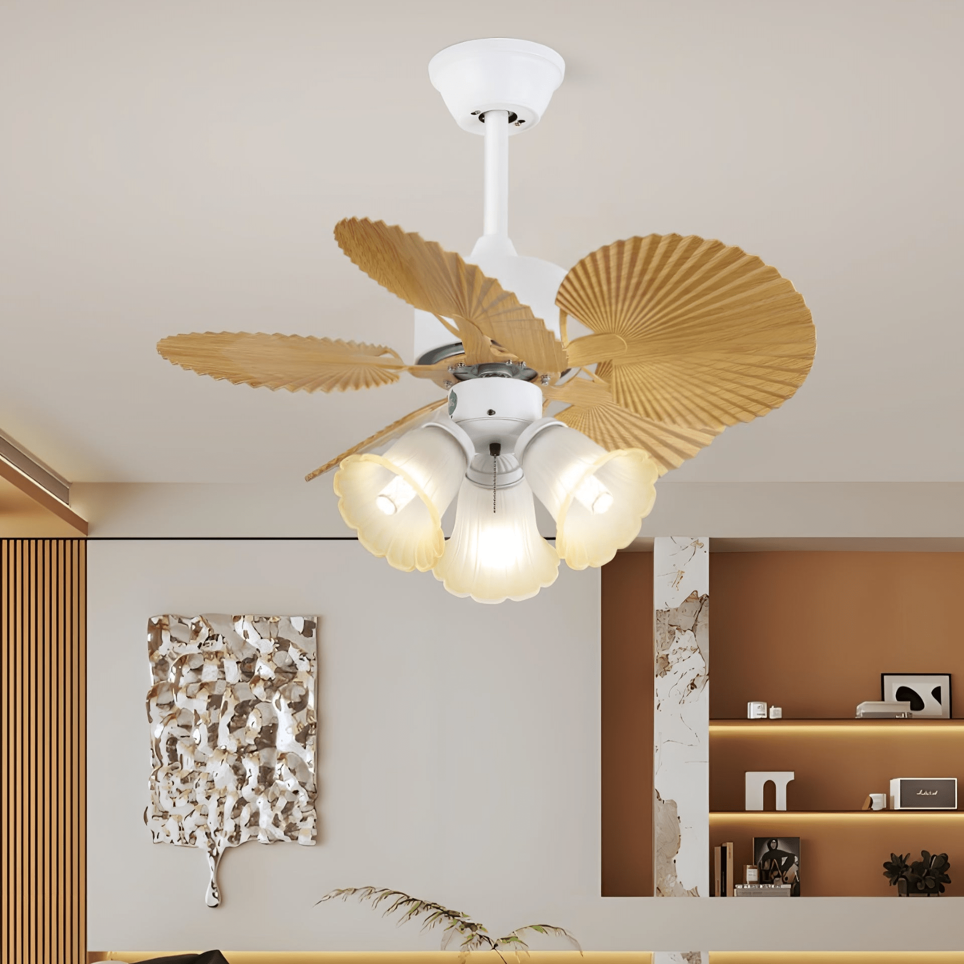 palmera-bloom-ceiling-fan-light-anzaz-Wood Color & White-2