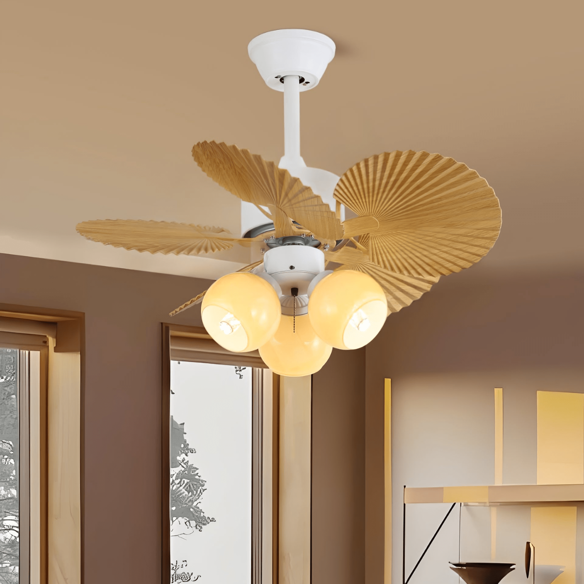 palmera-bloom-ceiling-fan-light-anzaz-Wood Color & White-3