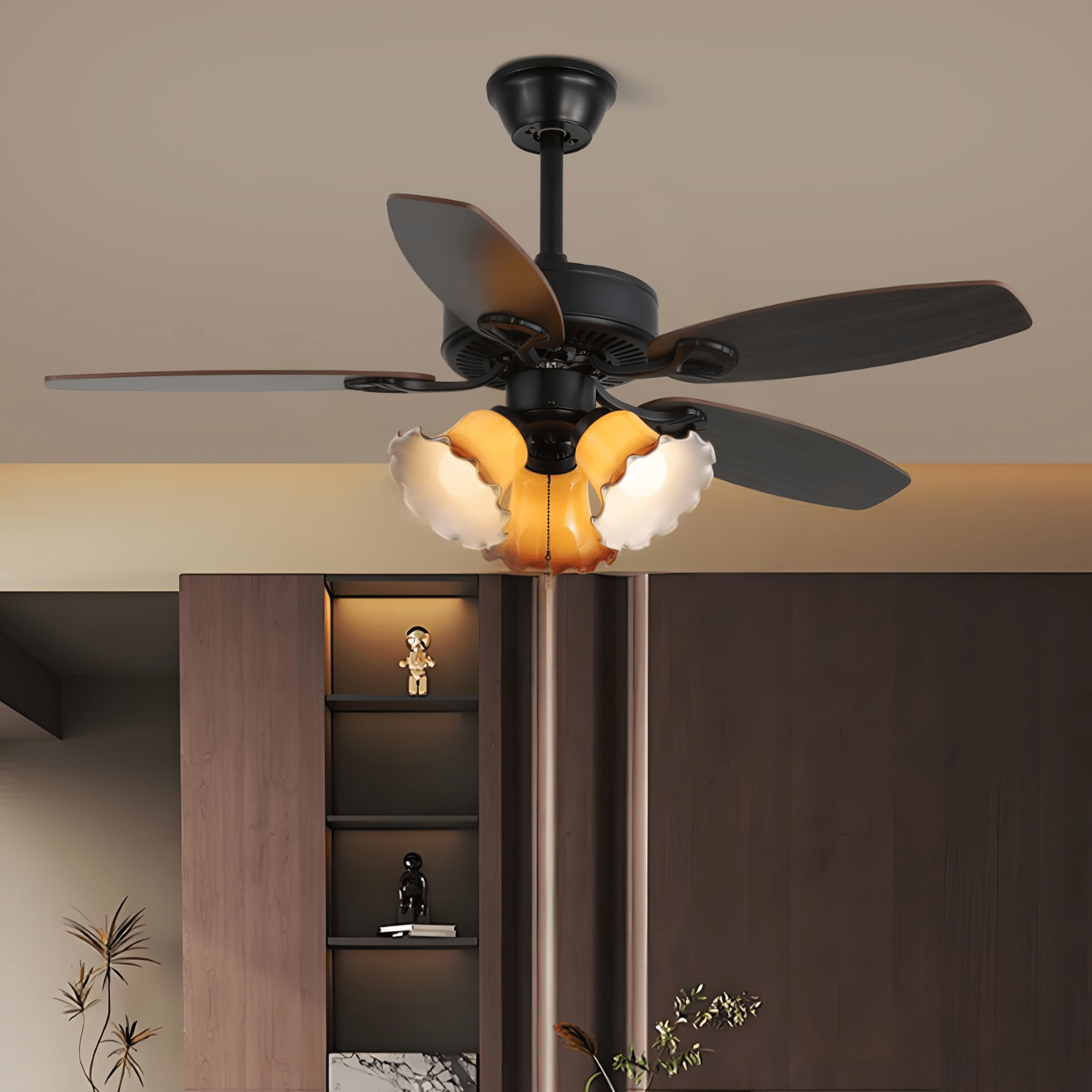 calantha-bloom-ceiling-fan-light-anzaz-Black Lampbody & Walnut Wood Blades-2