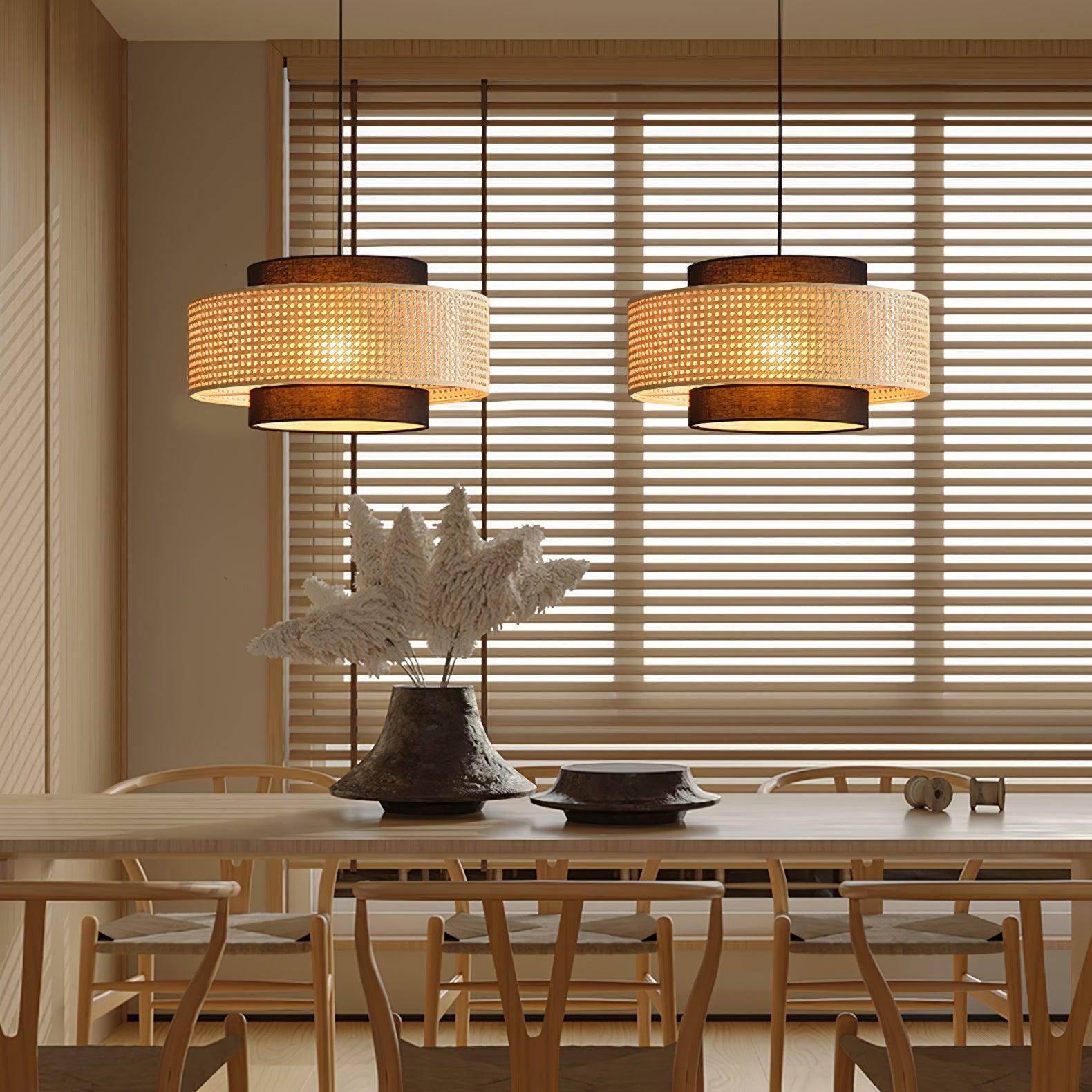 drum-shade-pendant-light-anzaz-Brown & Natural rattan-2