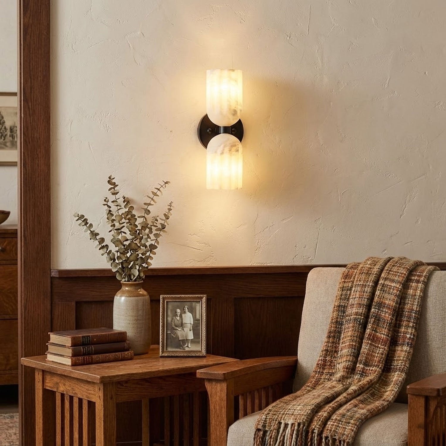 dual-alabaster-ribbed-wall-sconce-anzaz-Black & White-2