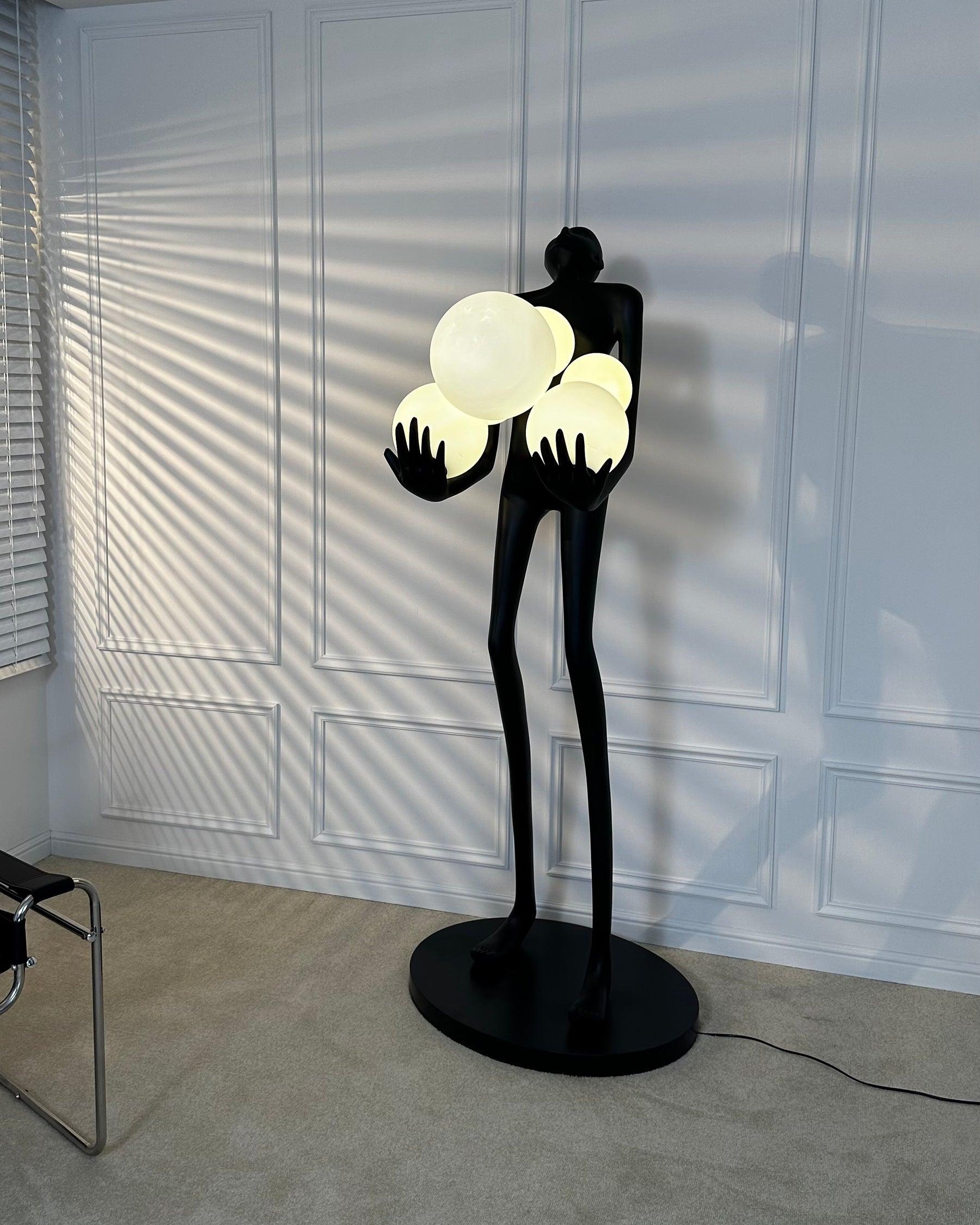 embrace-sculpture-floor-lamp-anzaz-Black & Gold glass ball-15