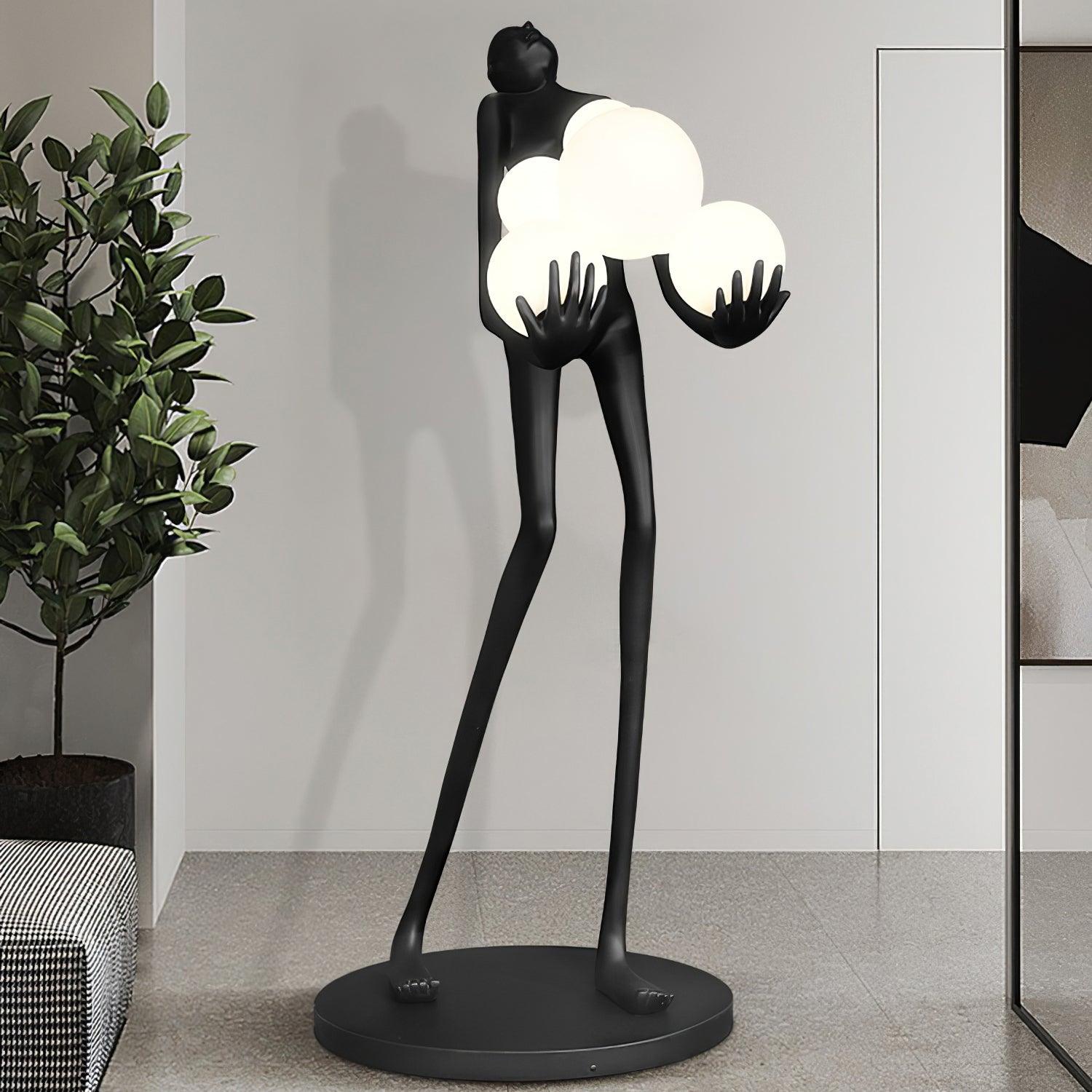 embrace-sculpture-floor-lamp-anzaz-Black & Silver glass ball-17