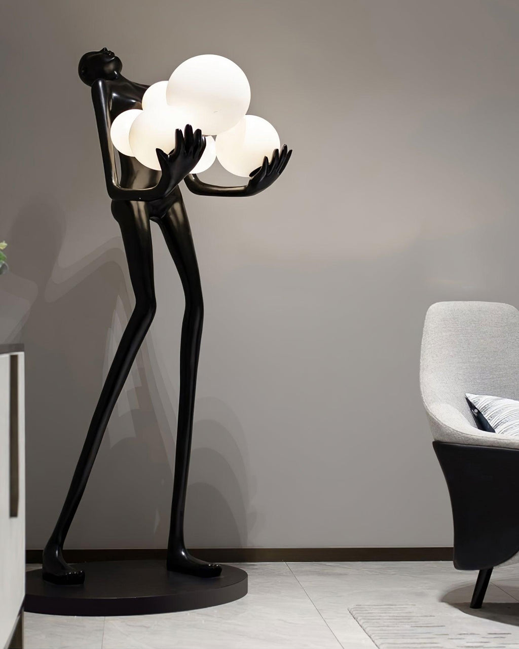 embrace-sculpture-floor-lamp-anzaz-Black & Silver glass ball-18