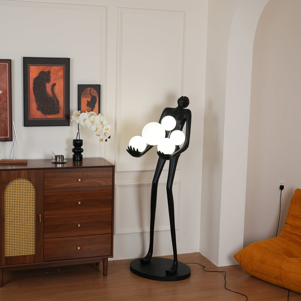 embrace-sculpture-floor-lamp-anzaz-Black & White glass ball-3