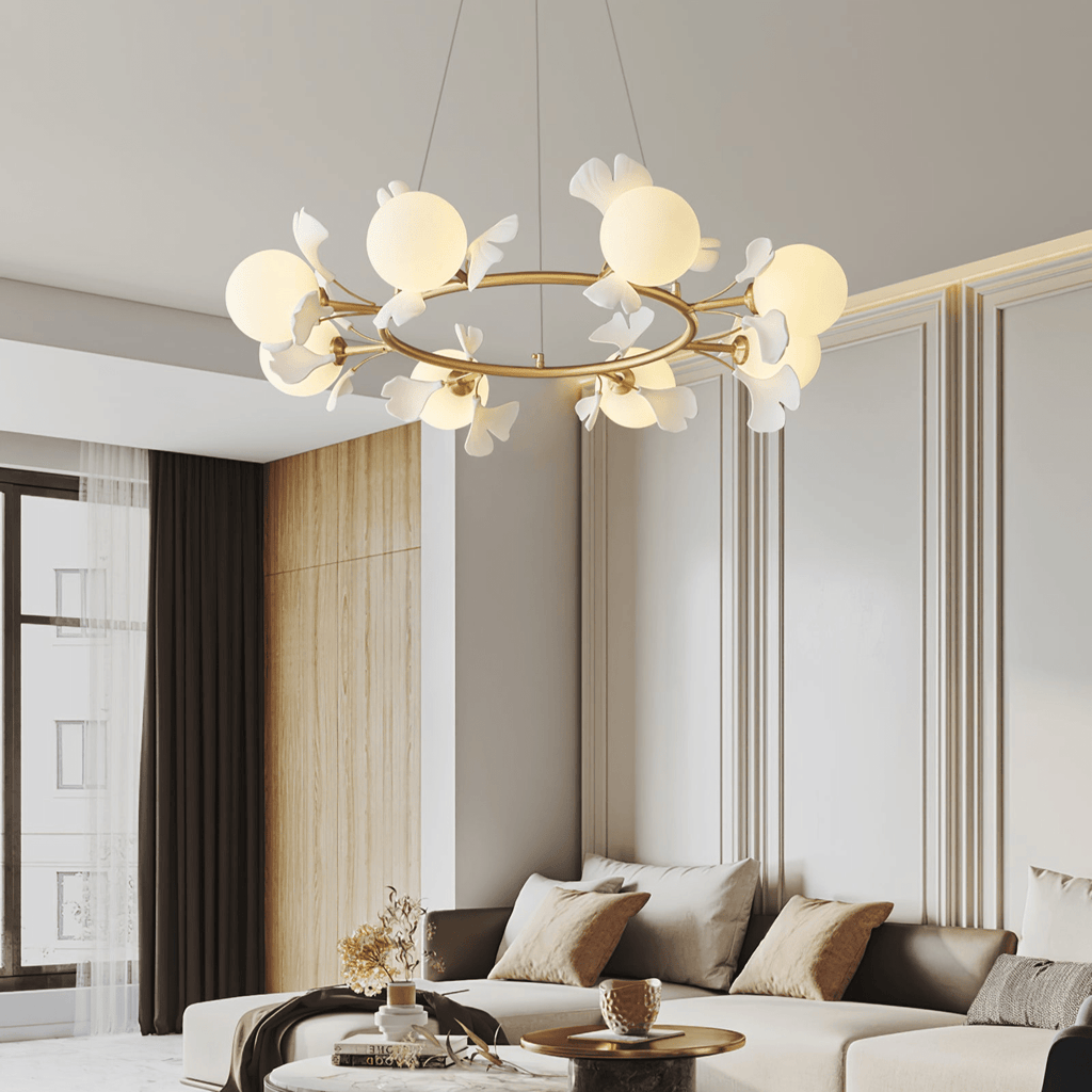 evander-gingko-chandelier-anzaz-Brass & White-2