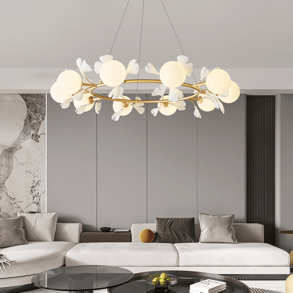 evander-gingko-chandelier-anzaz-Brass & White-3