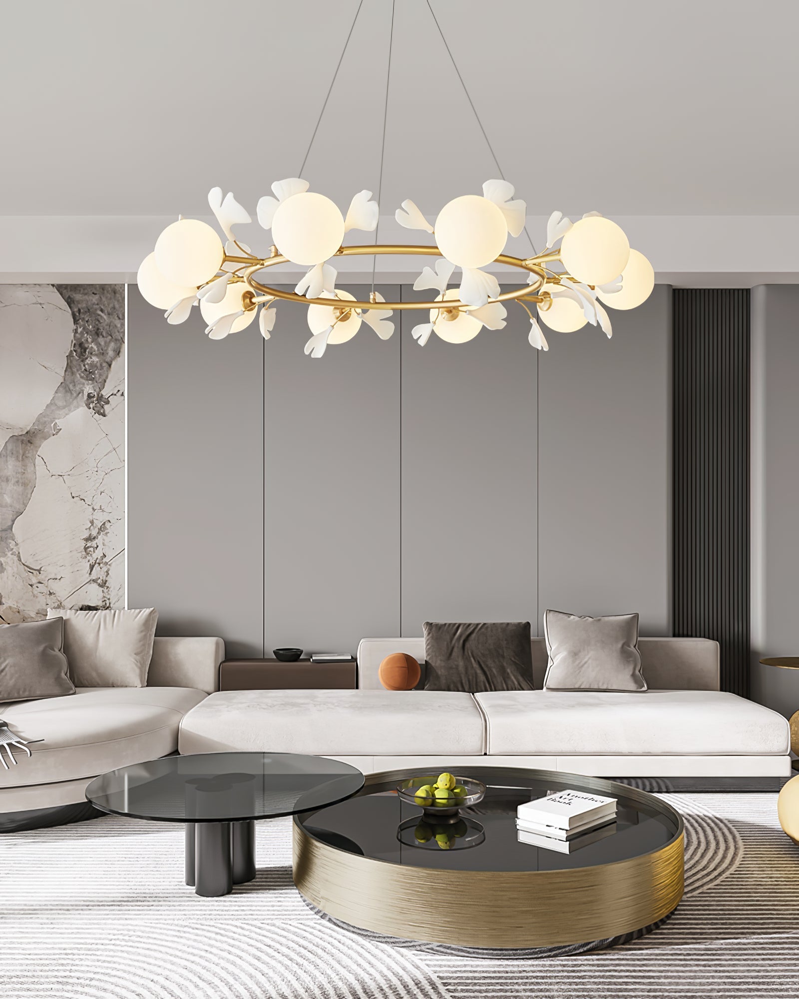 evander-gingko-chandelier-anzaz-Brass & White-5