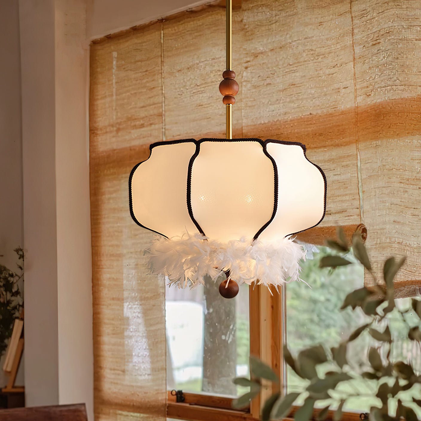 feathered-lantern-pendant-light-anzaz-Gold & White-2