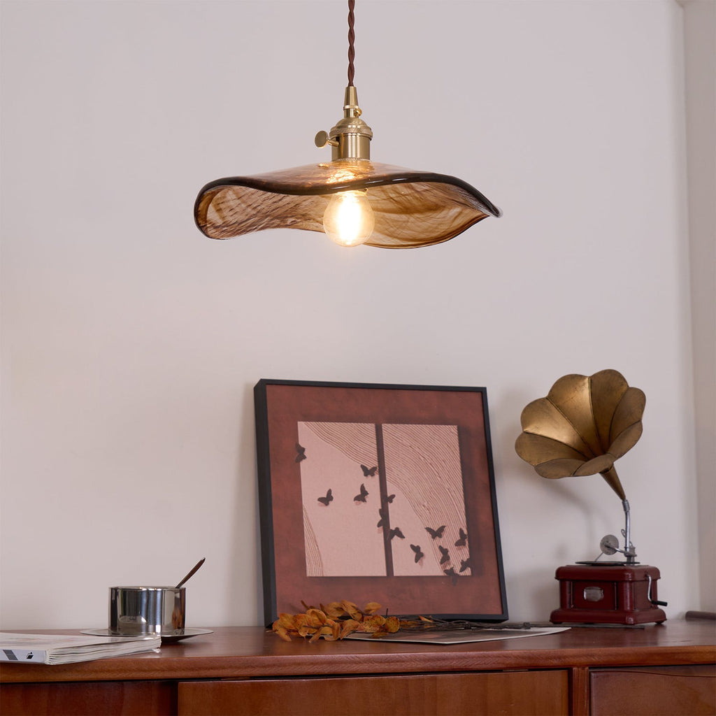 flower-petal-glass-pendant-swag-light-anzaz-Brass & Amber-3