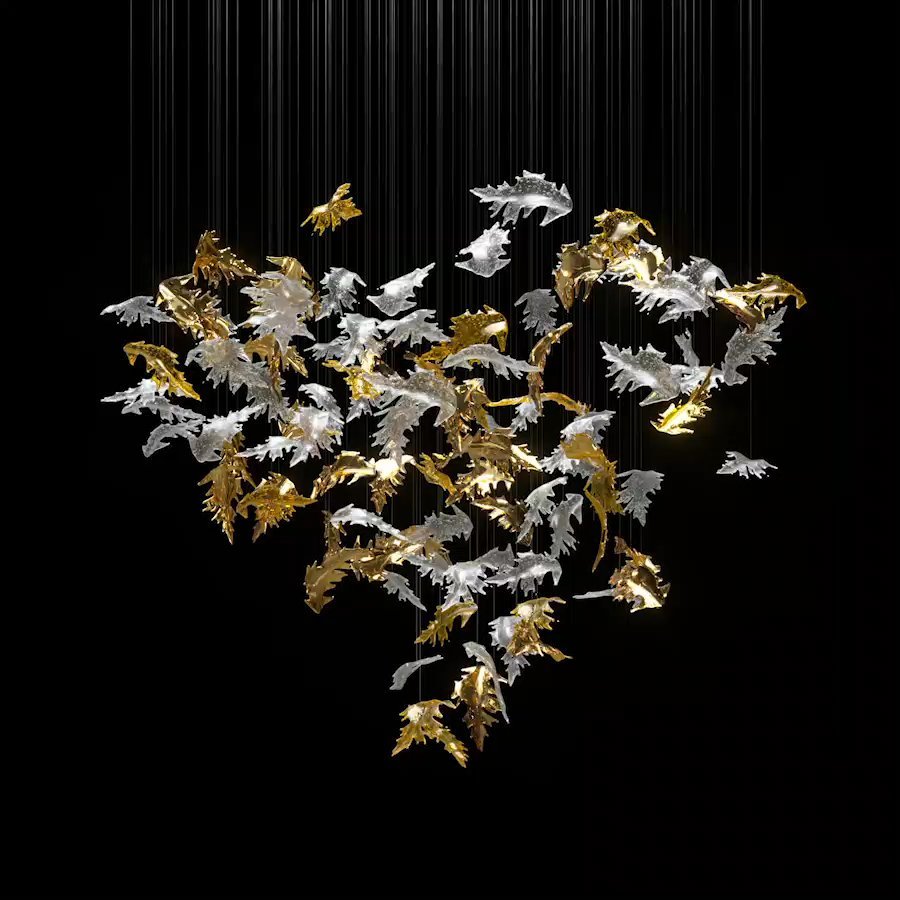 flying-leaves-chandelier-anzaz-Amber & Clear（No Ceiling Plate）-3