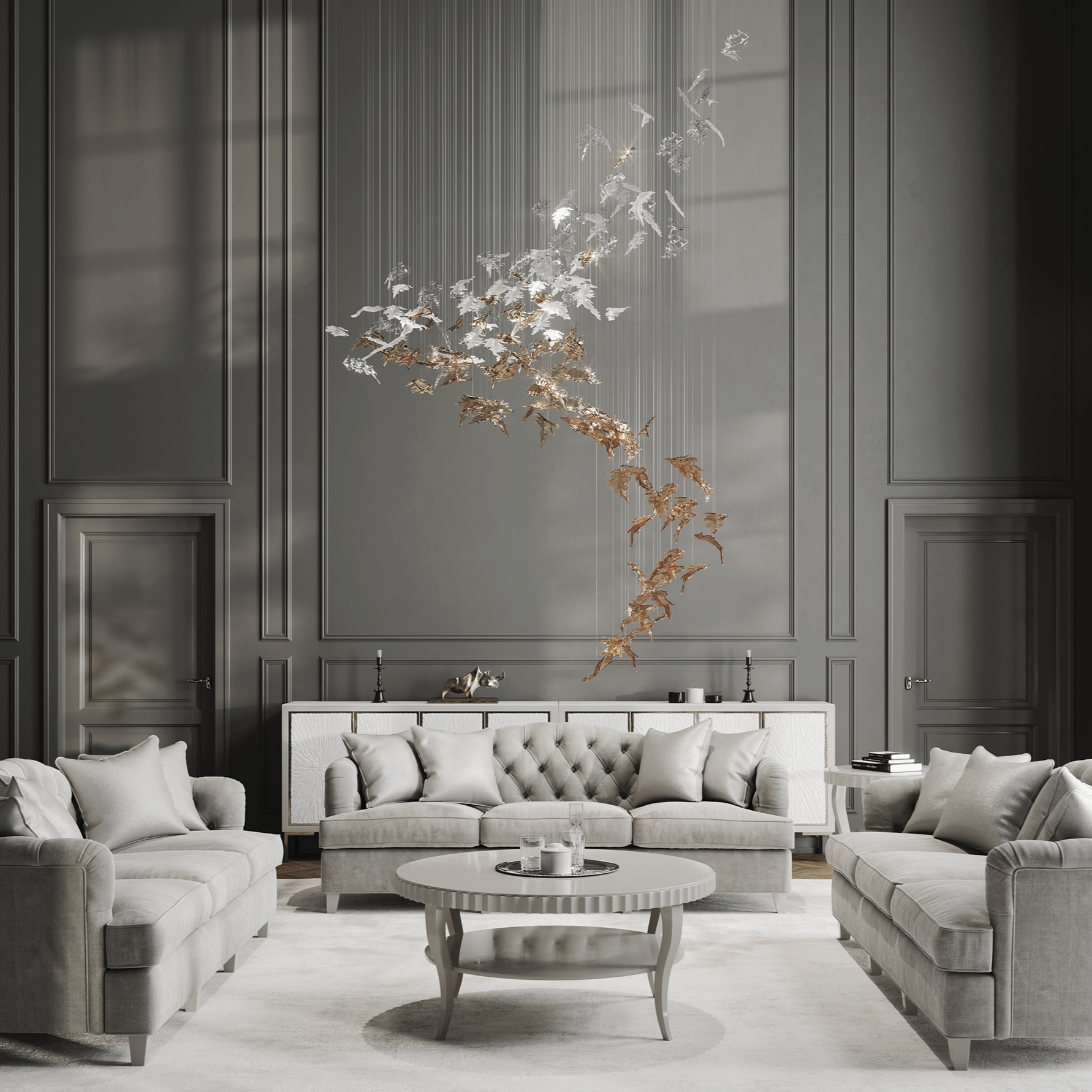 flying-leaves-chandelier-anzaz-Amber & Clear（No Ceiling Plate）-2