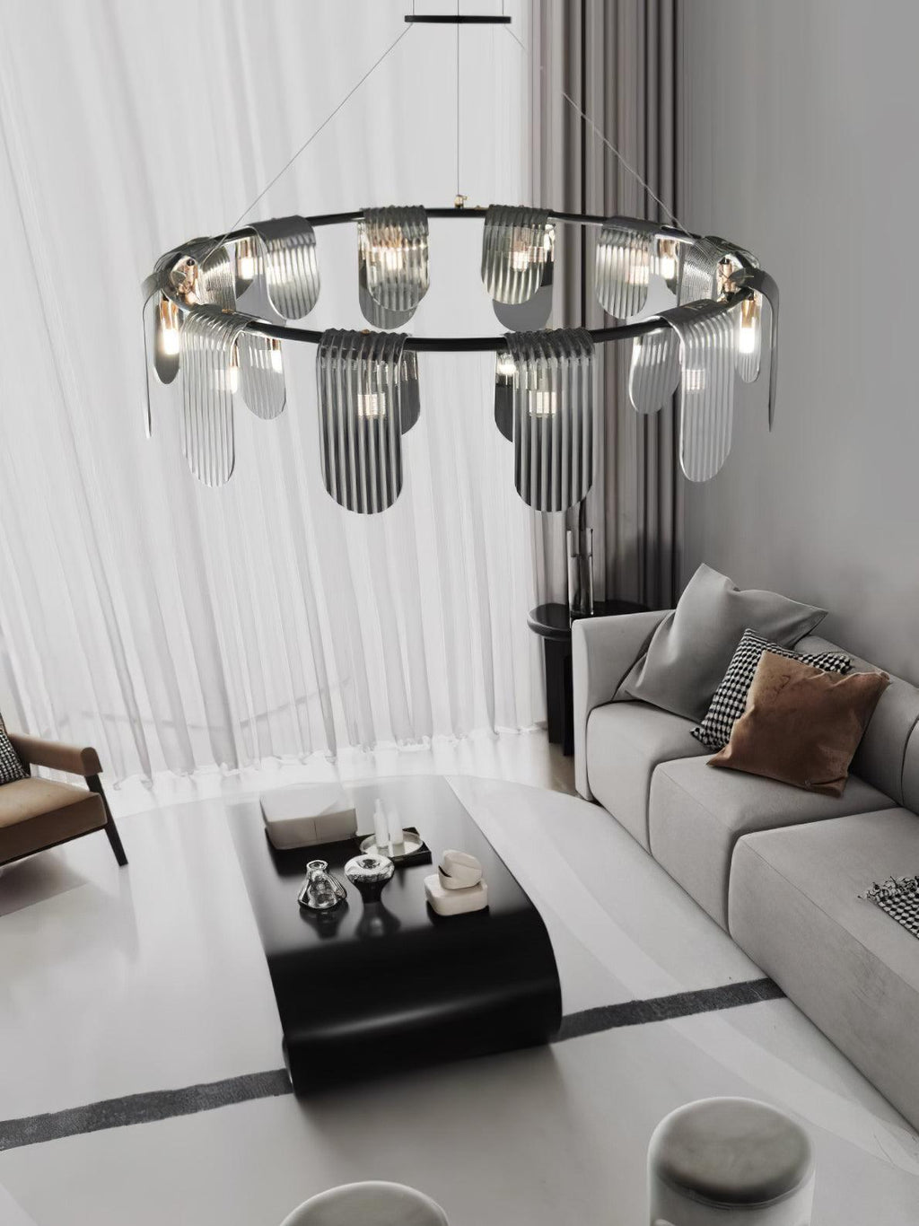 folioles-brass-chandelier-anzaz-Black & Smoke gray-9