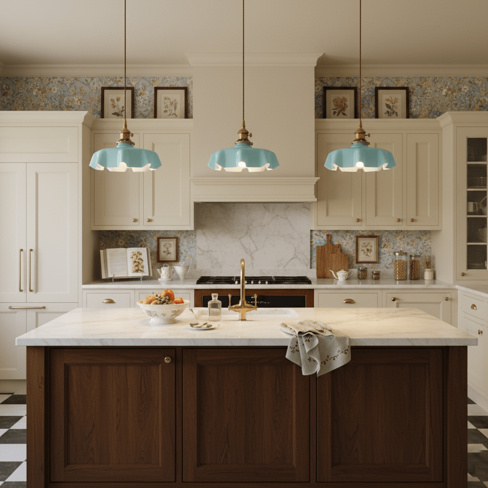 french-flower-pendant-light-anzaz-Brass ＆ Blue-4