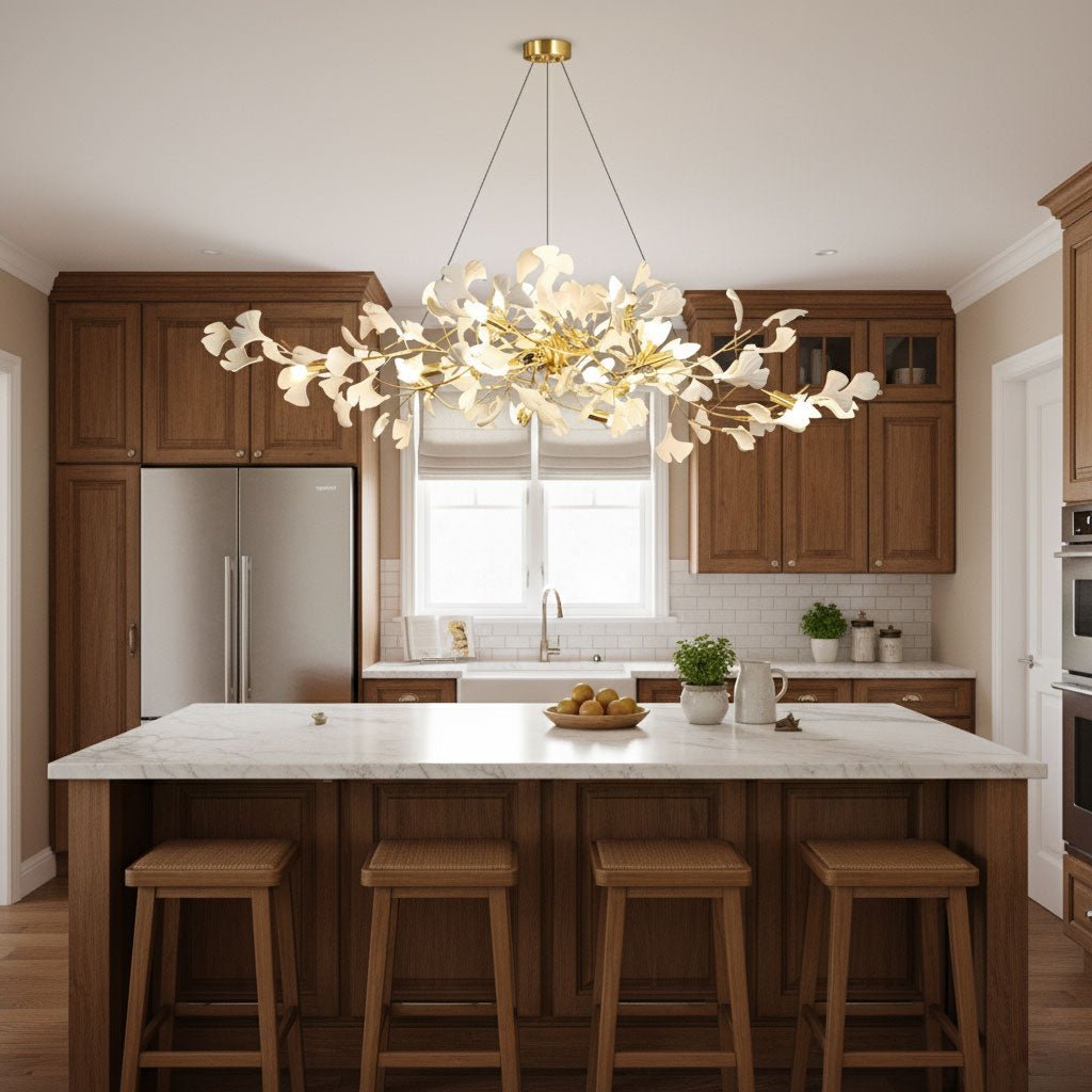 gingko-chandelier-i-anzaz-Nickel Lampbody + White Leaves-11