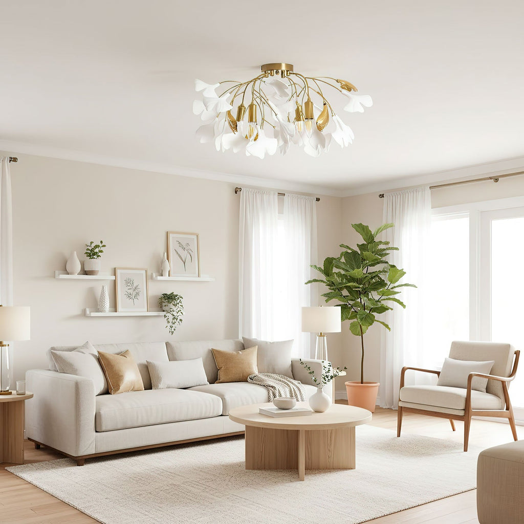 gingko-ceiling-lamp-anzaz-Gold lampbody & White & Gold Leaves-4