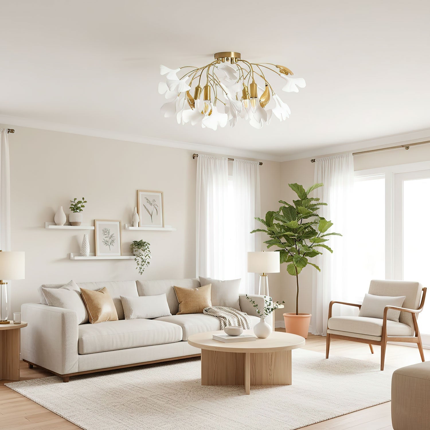 gingko-ceiling-lamp-anzaz-Gold lampbody & White & Gold Leaves-4