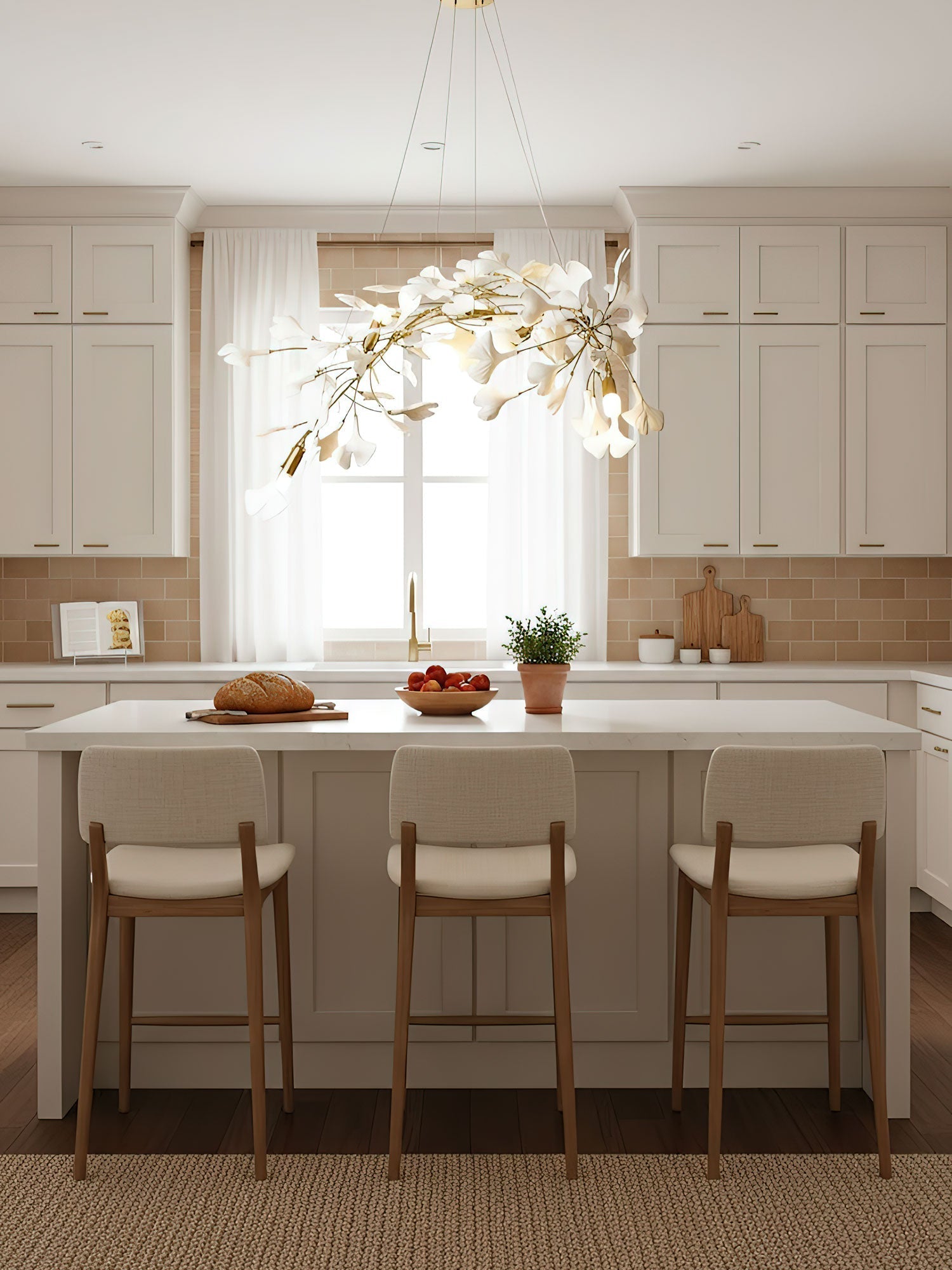 gingko-chandelier-a-anzaz-White Lampbody + White Leaves-3