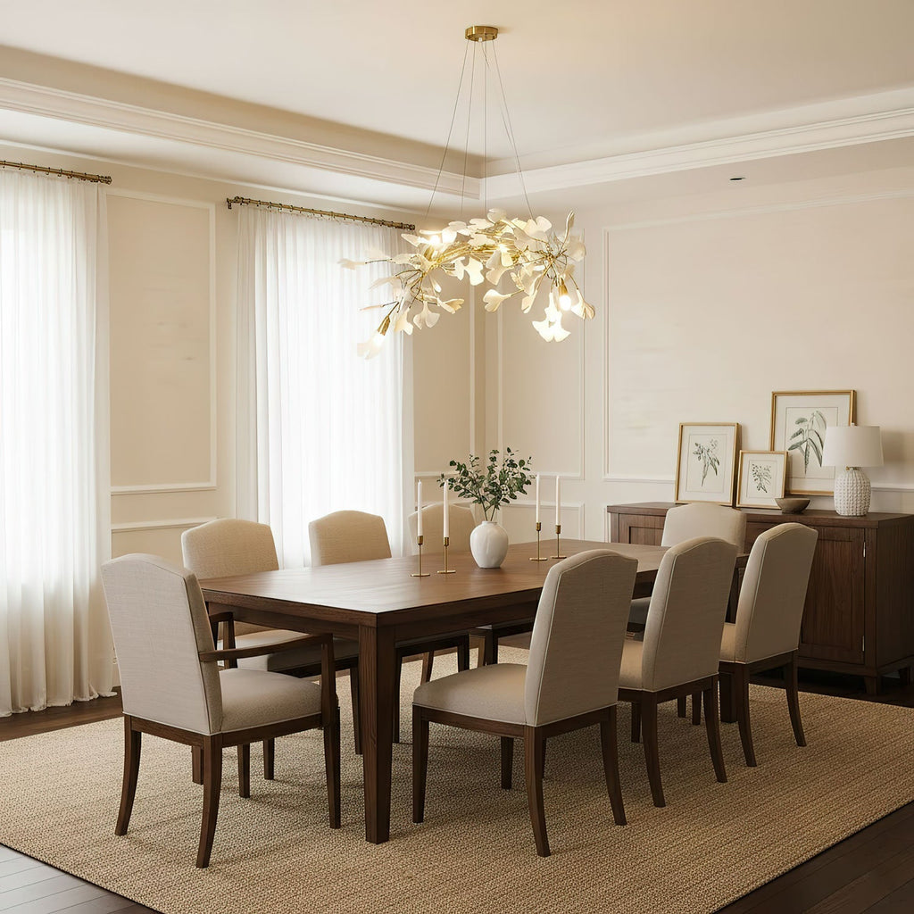 gingko-chandelier-a-anzaz-Nickel Lampbody + White Leaves-5