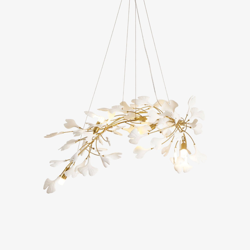 gingko-chandelier-a-anzaz-Gold Lampbody + White Leaves-1