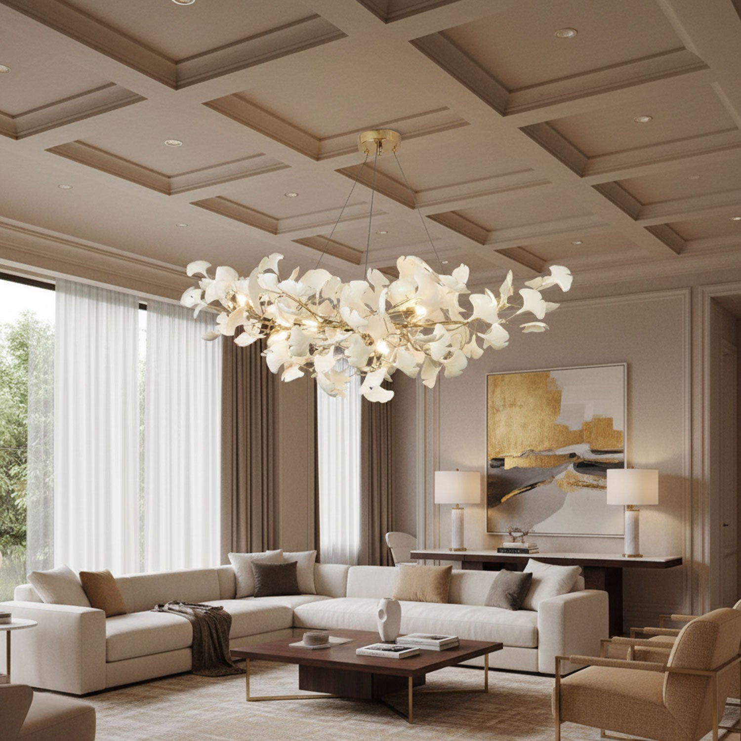 gingko-chandeliers-b-anzaz-Black Lampbody + White Leaves-7