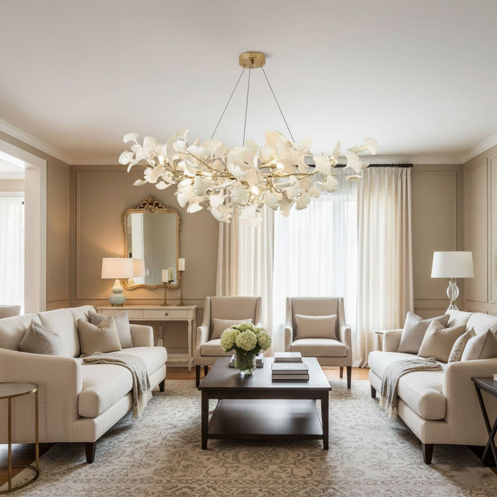 gingko-chandeliers-b-anzaz-Gold Lampbody + White Leaves-5