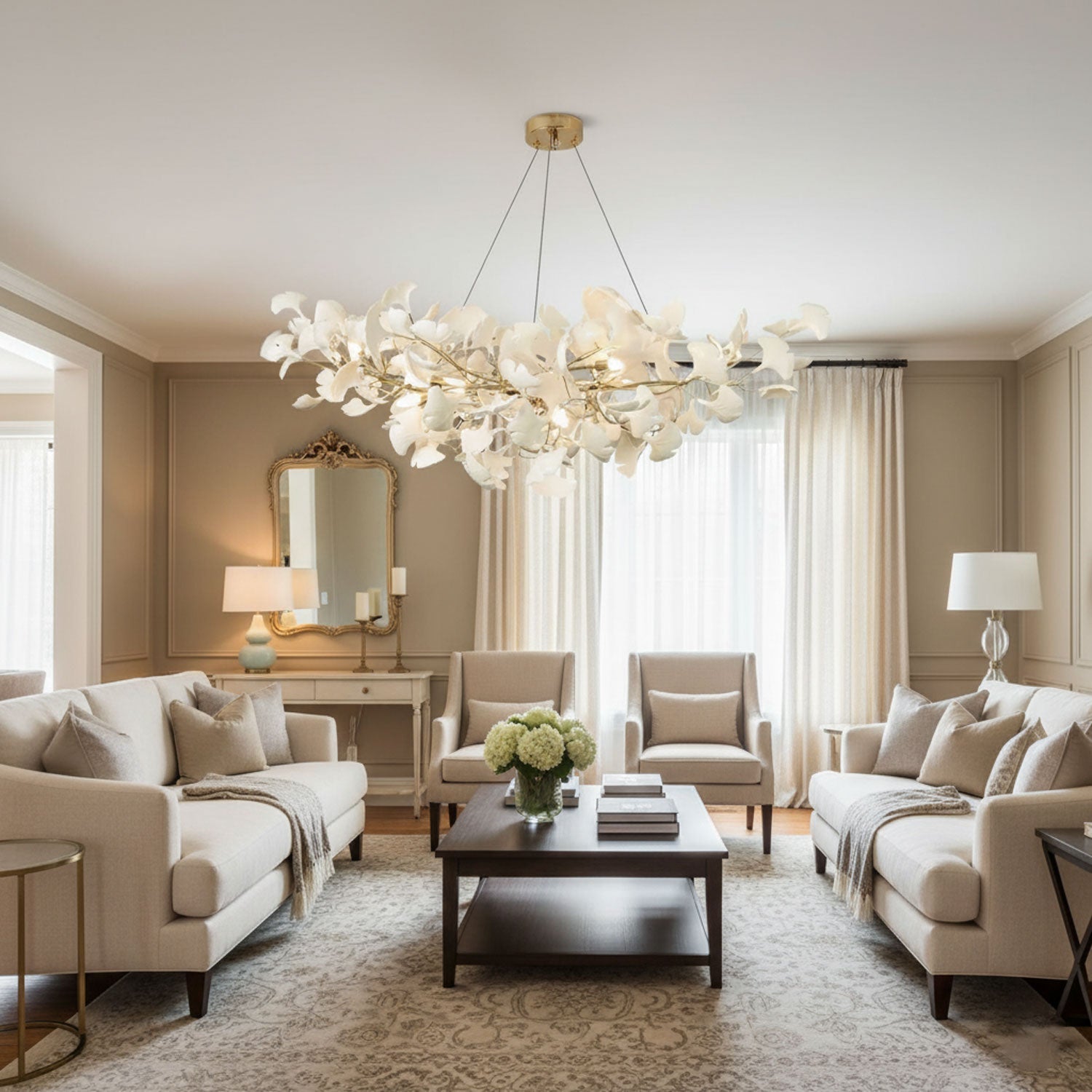 gingko-chandeliers-b-anzaz-Gold Lampbody + White Leaves-5