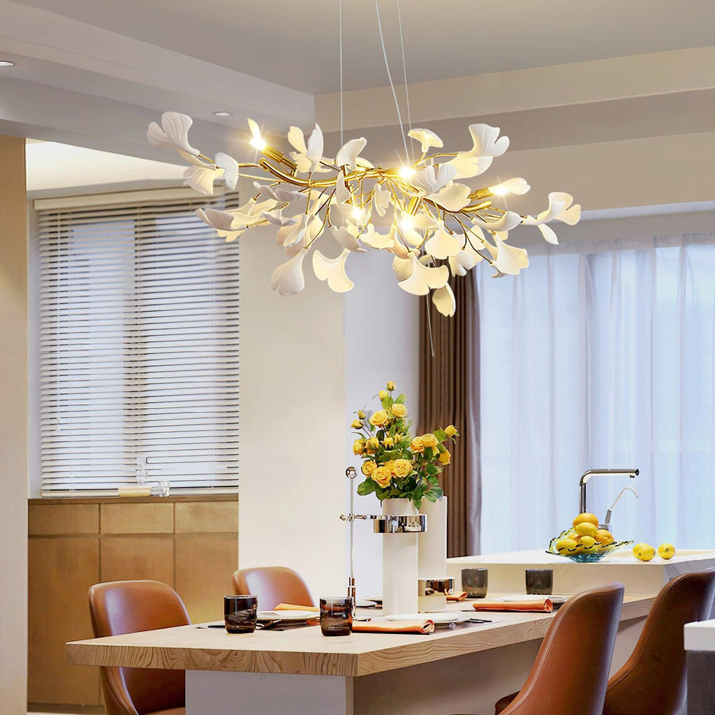 gingko-chandelier-d-anzaz-Nickel Lamp Body + White & Sliver Leaf-2