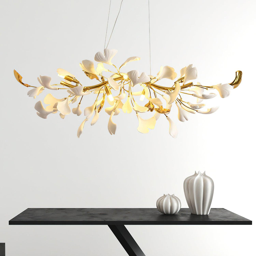 gingko-chandelier-d-anzaz-Golden Lamp Body + White Leaf & Gold Leaf-4