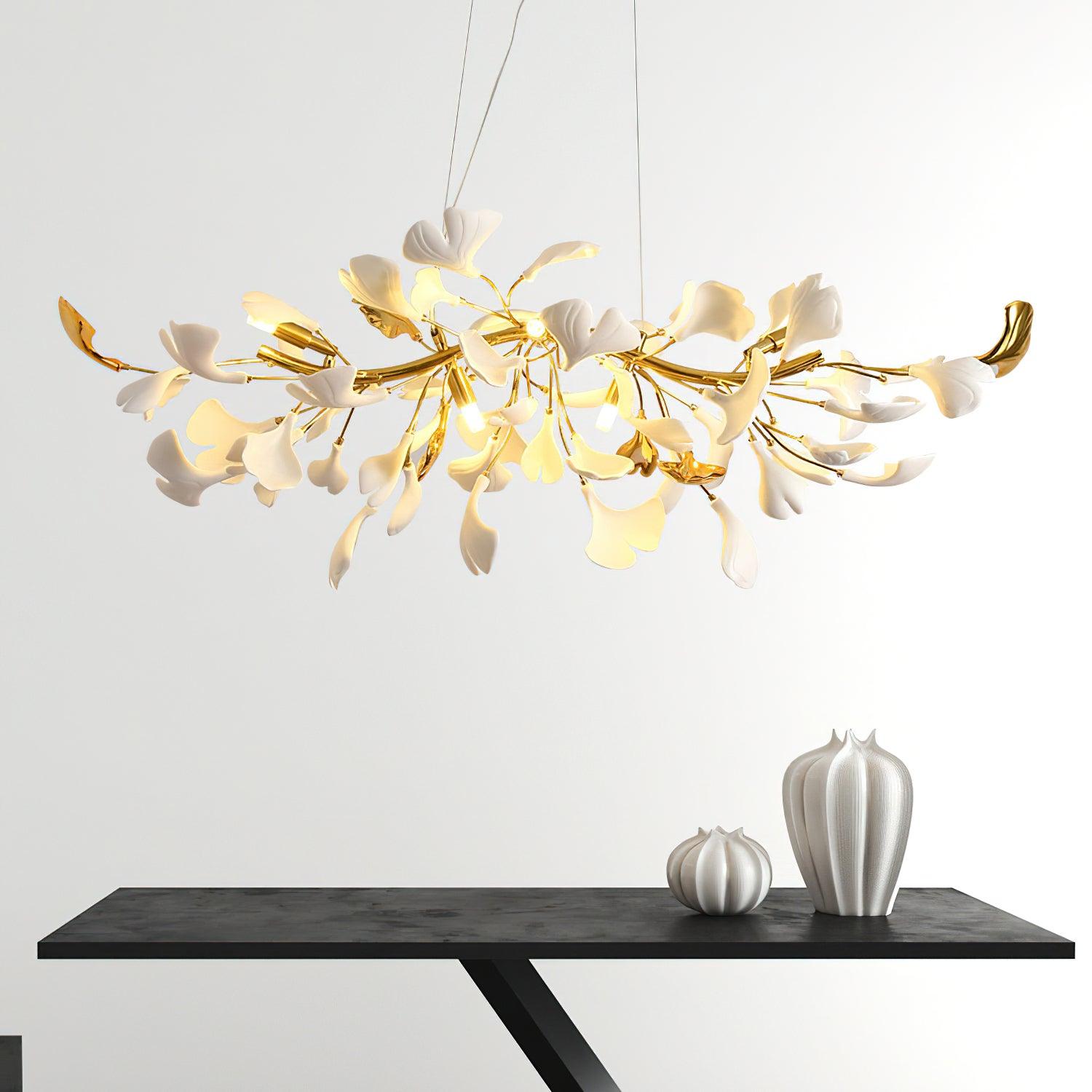 gingko-chandelier-d-anzaz-Golden Lamp Body + White Leaf & Gold Leaf-4