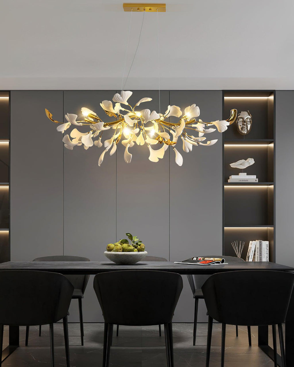 gingko-chandelier-d-anzaz-Golden Lamp Body + White Leaf & Gold Leaf-7