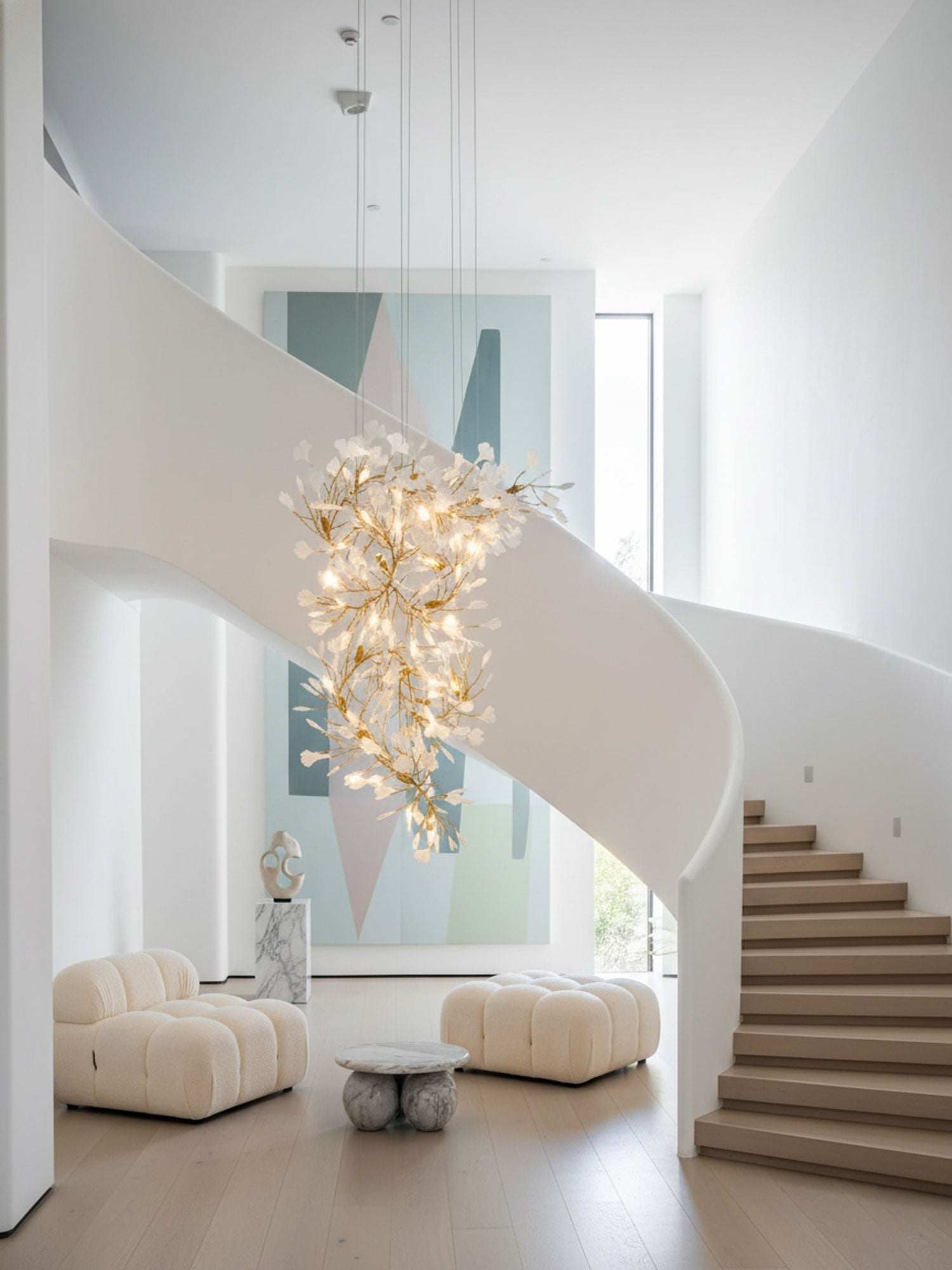 gingko-chandelier-f-anzaz-Nickel Lampbody + White Leaves-5