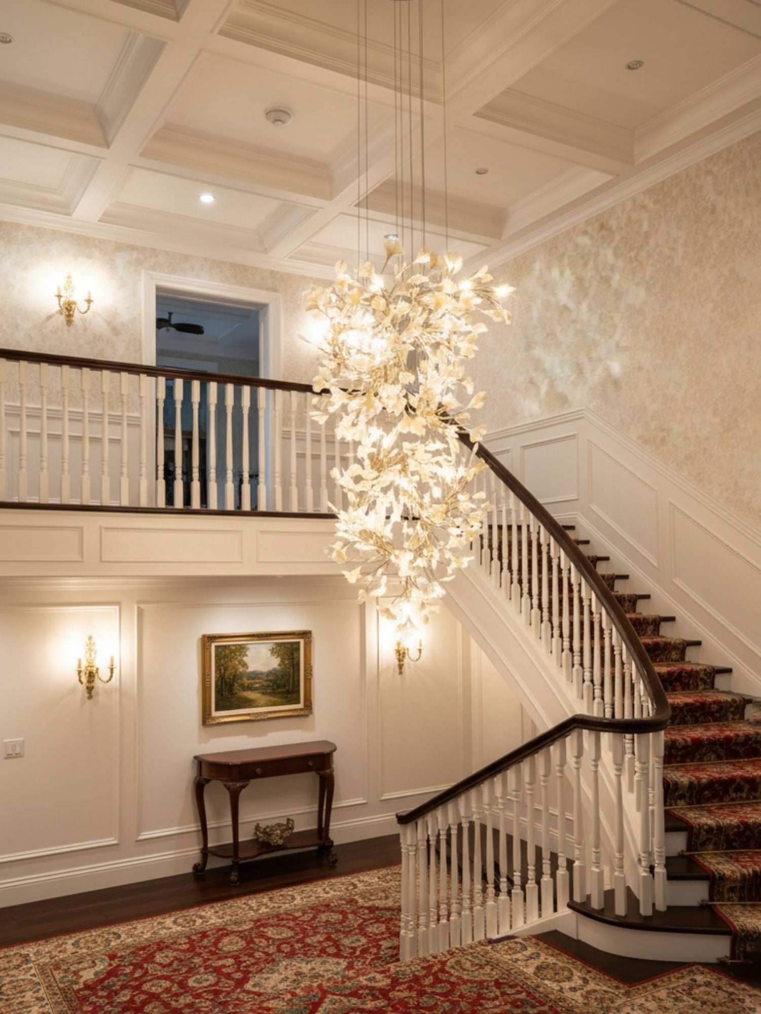 gingko-chandelier-f-anzaz-Gold Lampbody + White Leaves-7
