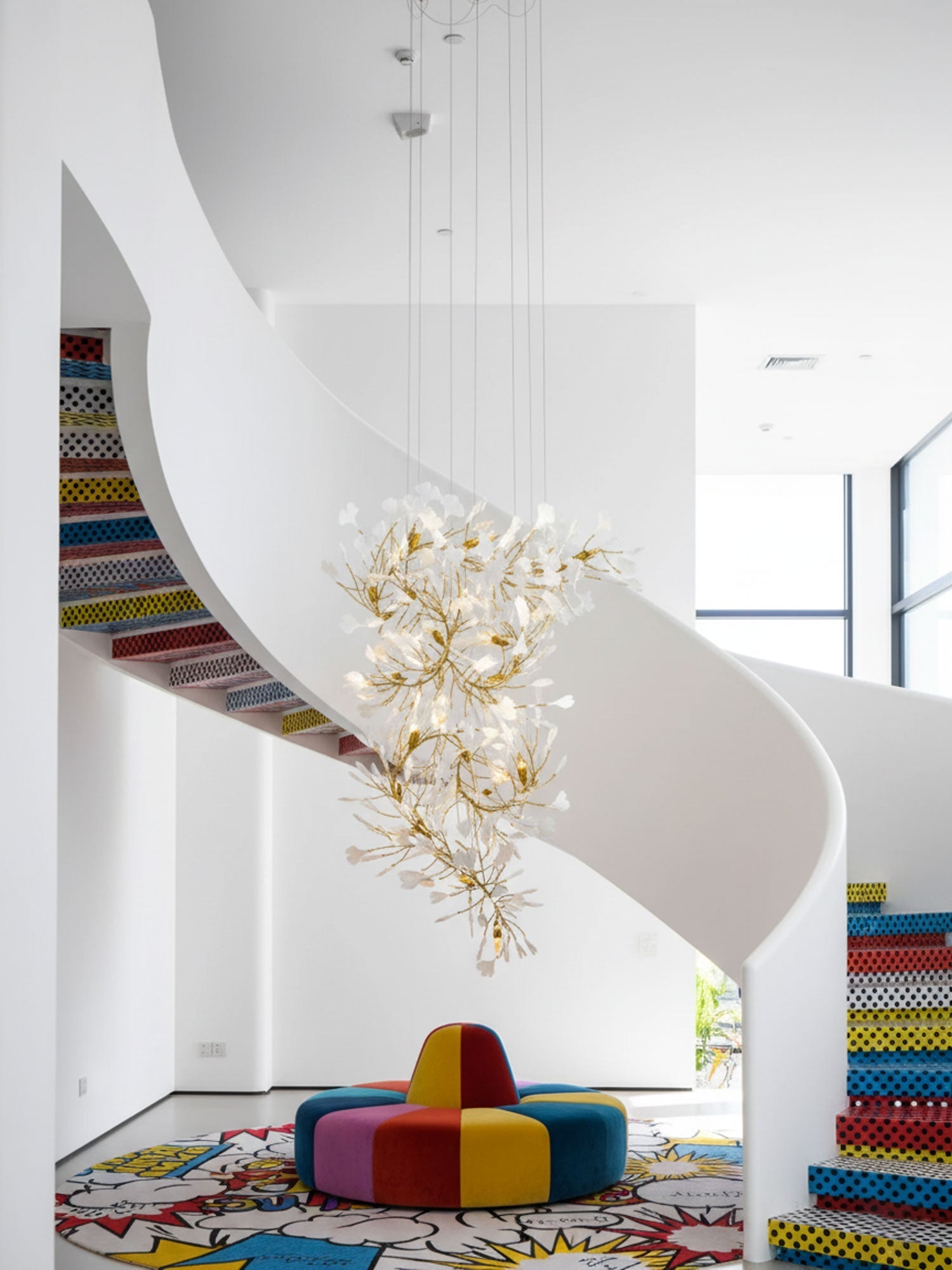gingko-chandelier-f-anzaz-Gold Lampbody + White Leaves-4