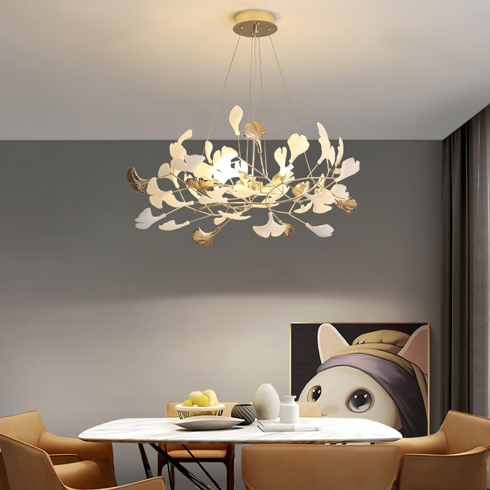 gingko-chandelier-r-anzaz-Nickel Lampbody & White & Sliver Leaves-11