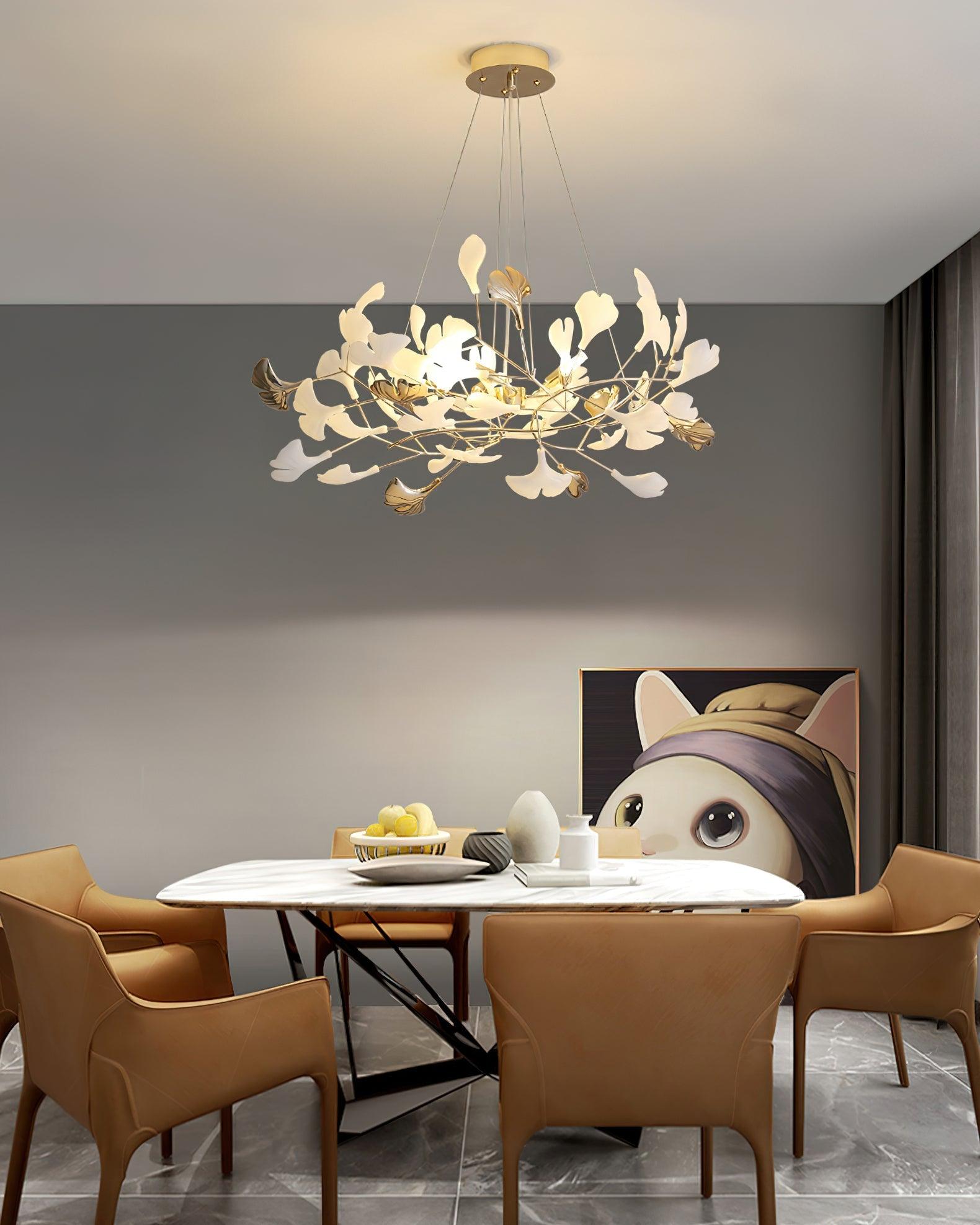 gingko-chandelier-r-anzaz-Gold Lampbody & White & Gold Leaves-13
