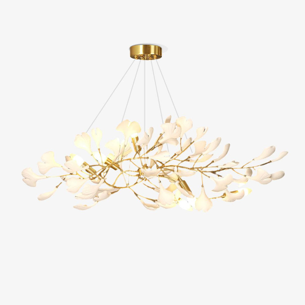 gingko-chandelier-i-anzaz-Gold Lampbody + White Leaves-1