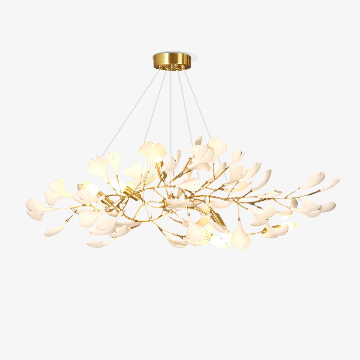 gingko-chandelier-i-anzaz-Gold Lampbody + White Leaves-1