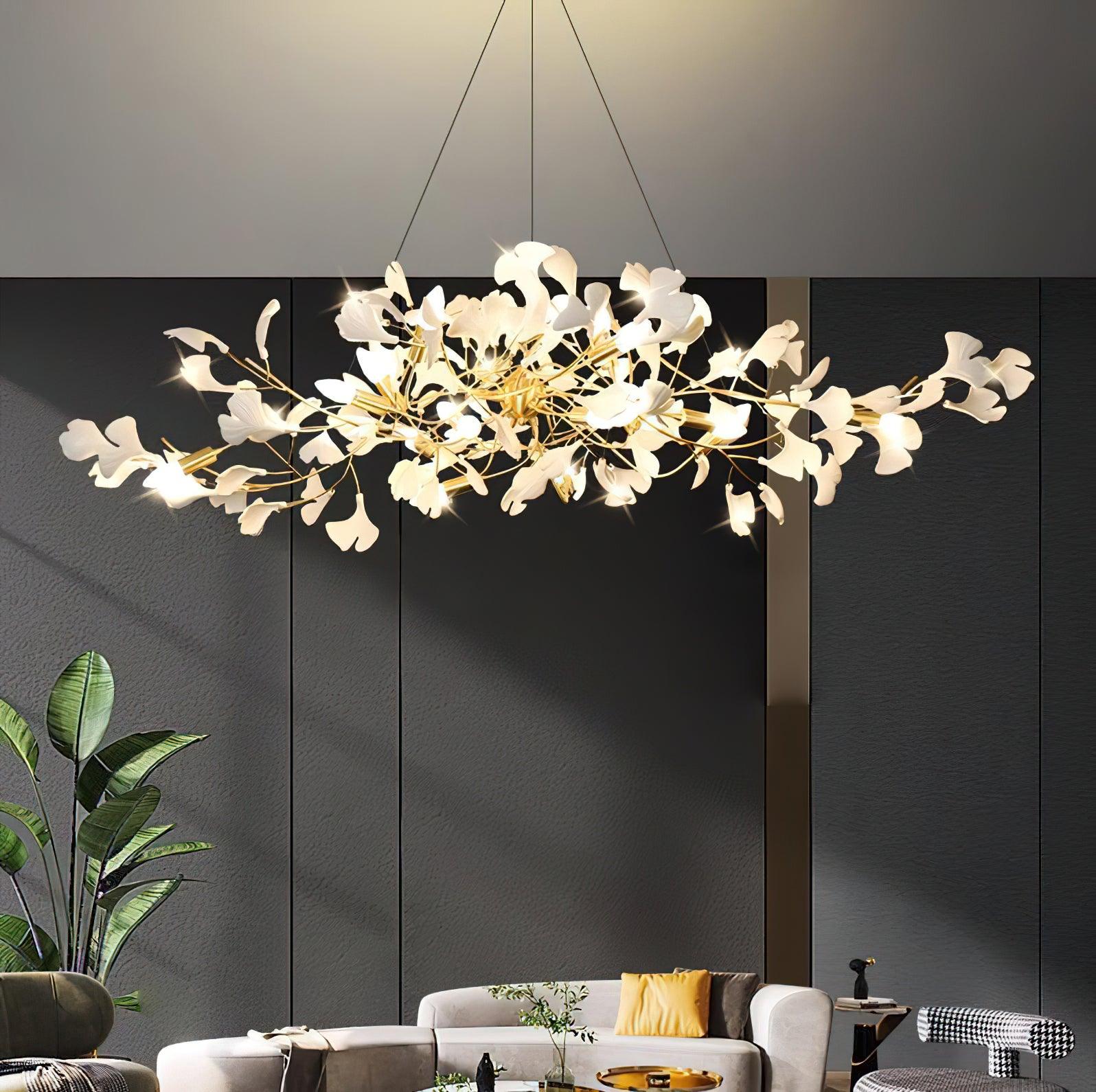 gingko-chandelier-i-anzaz-Nickel Lampbody + White Leaves-2