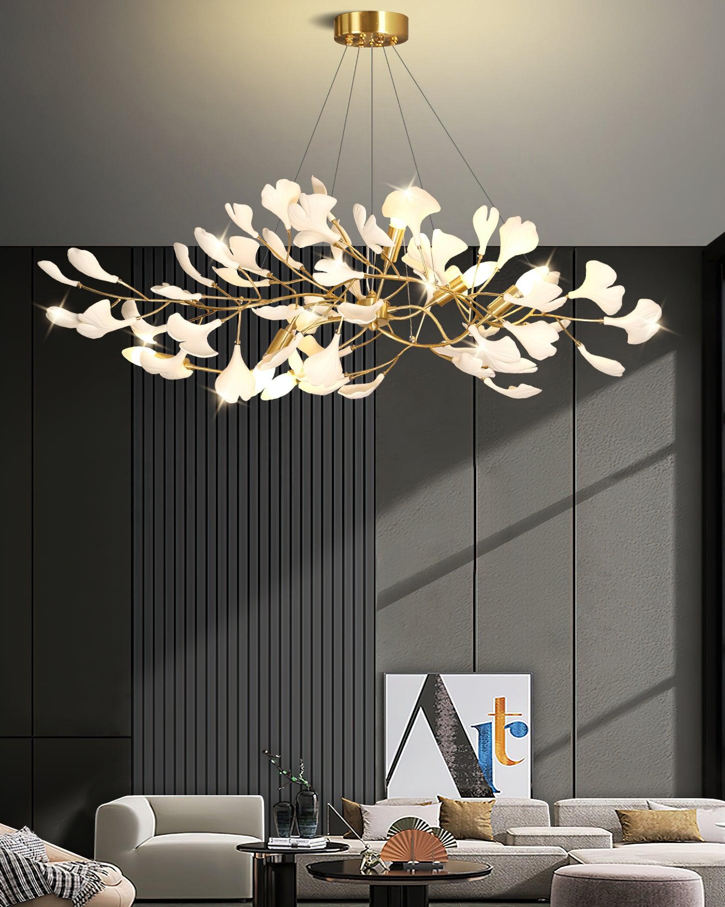 gingko-chandelier-i-anzaz-Gold Lampbody + White Leaves-13