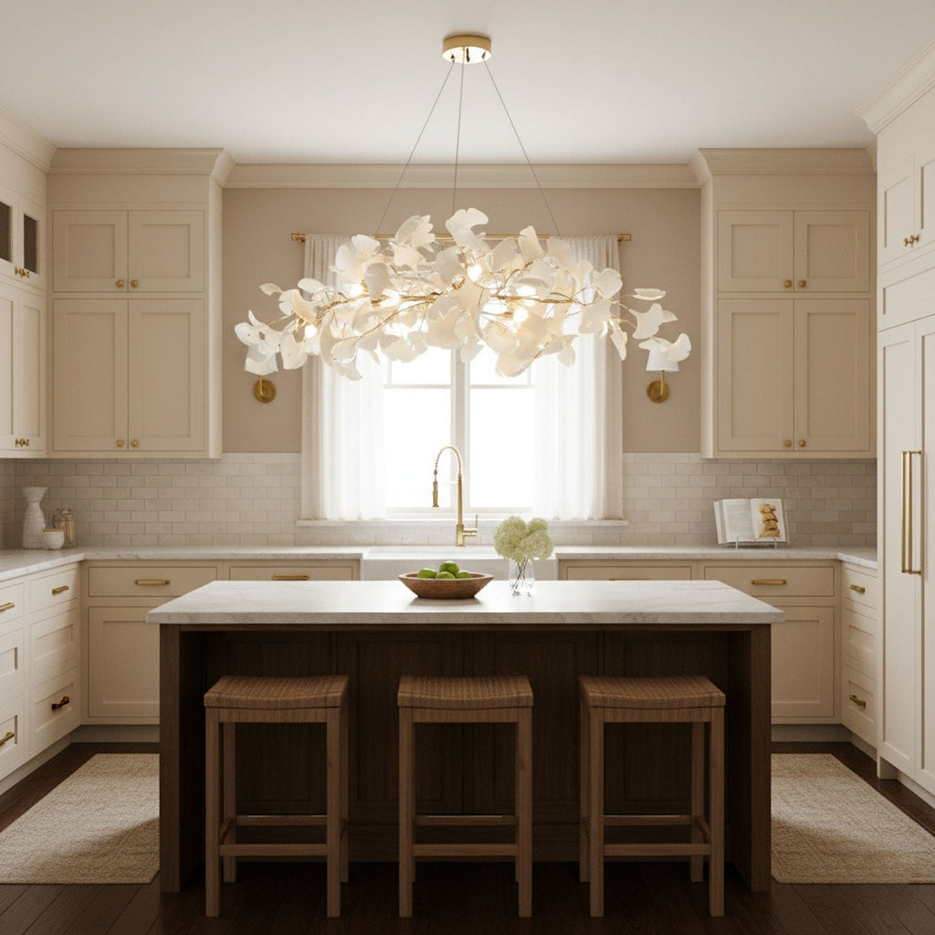 gingko-chandelier-n-anzaz-White Lampbody + White Leaves-3