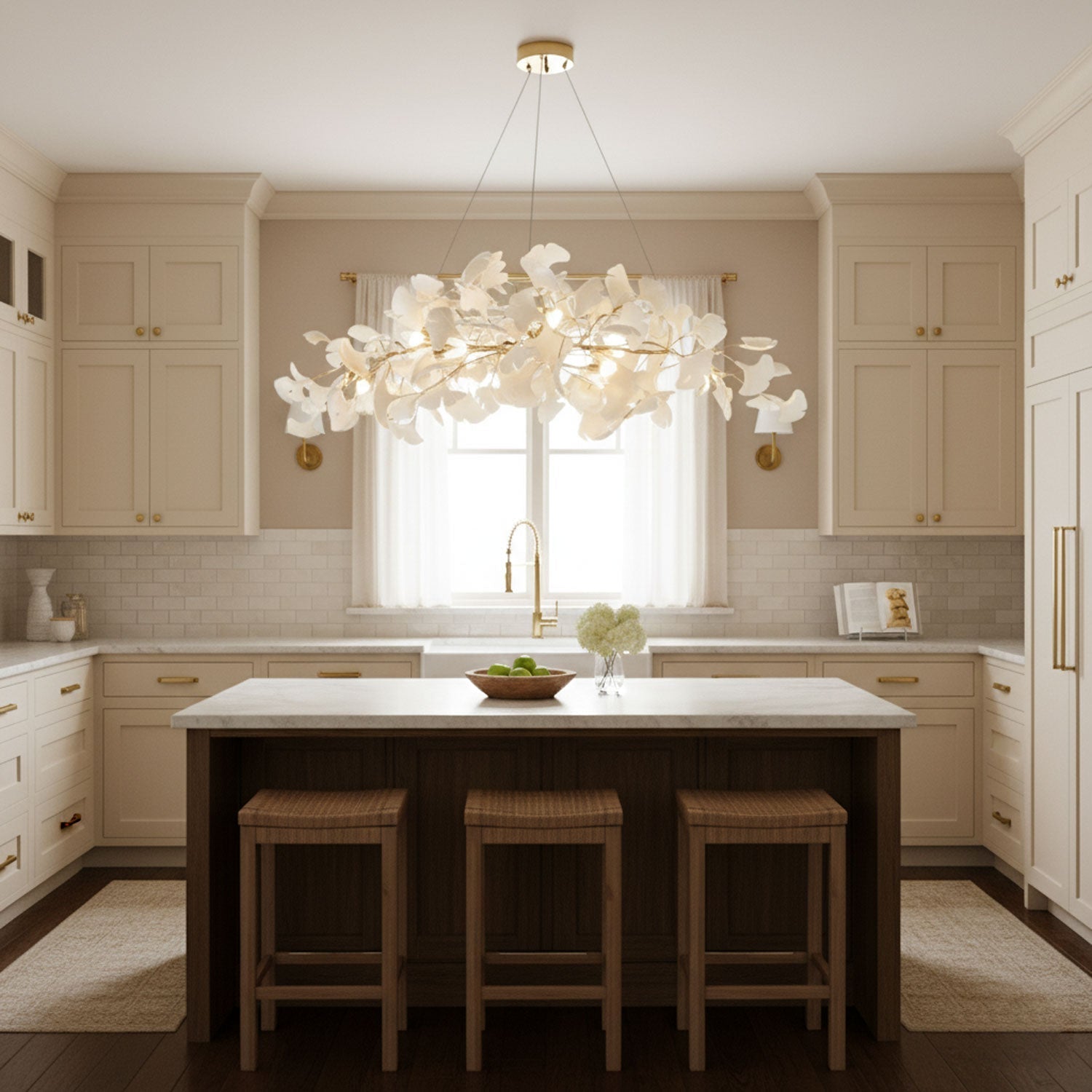 gingko-chandelier-n-anzaz-White Lampbody + White Leaves-3