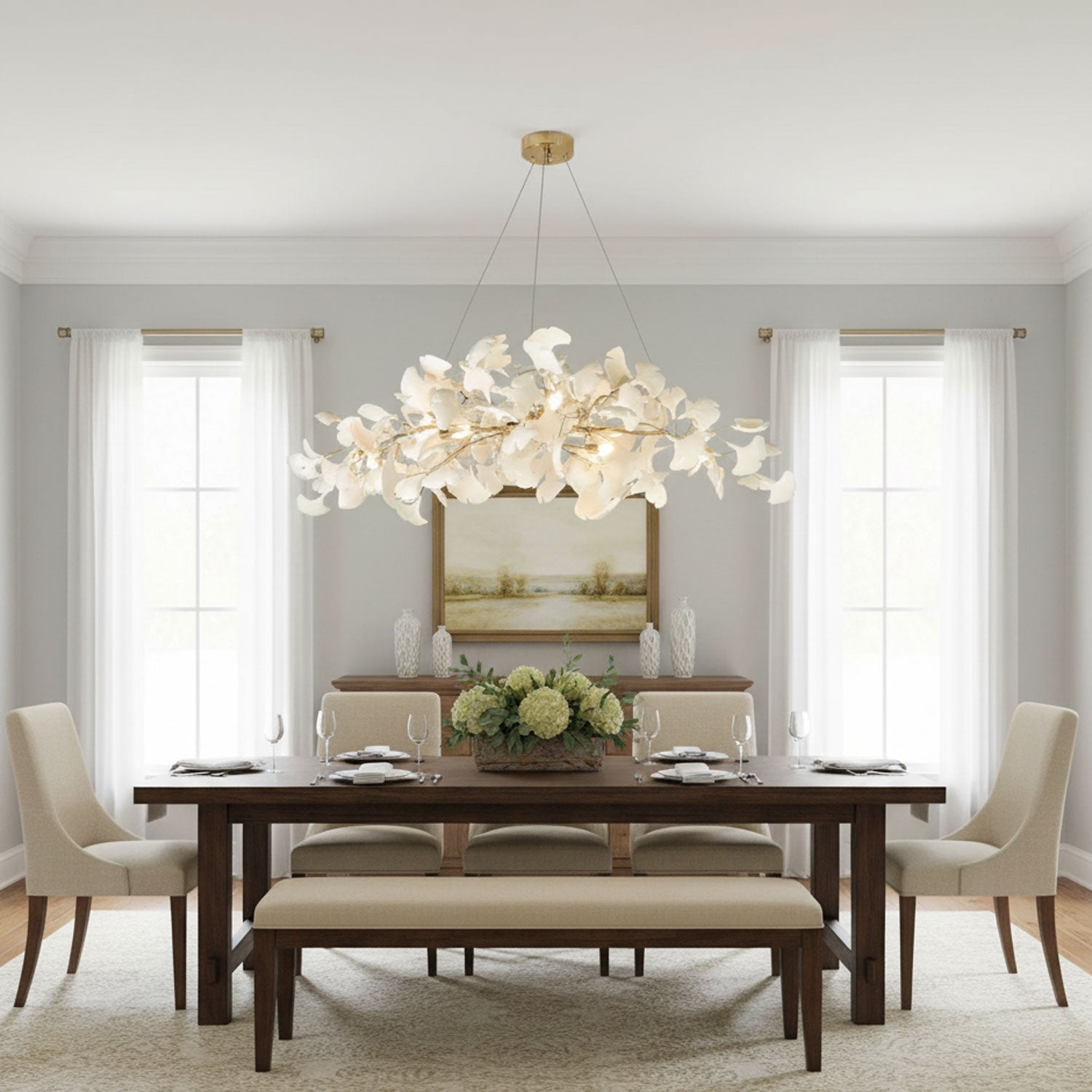 gingko-chandelier-n-anzaz-Gold Lampbody + White Leaves-7