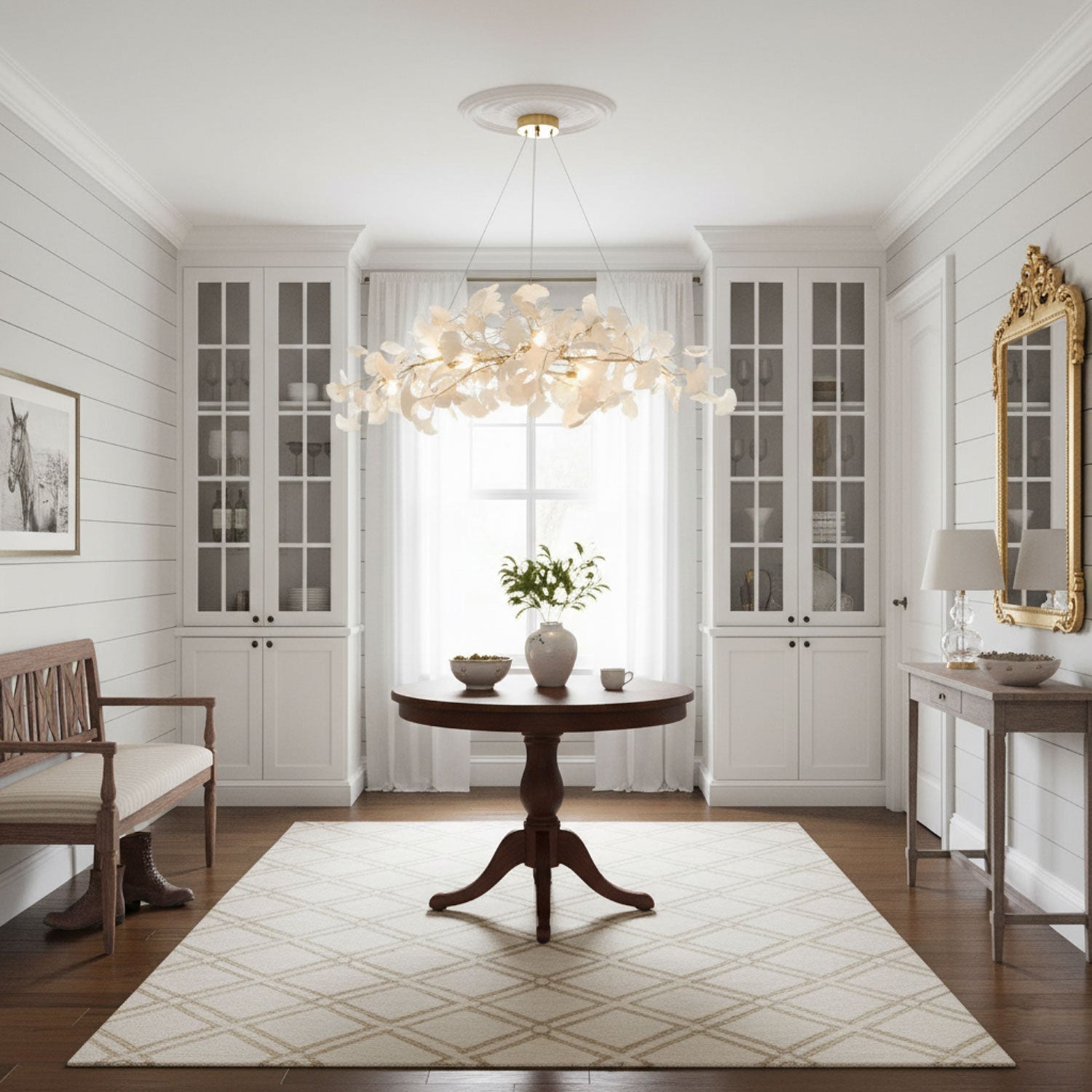 gingko-chandelier-n-anzaz-Nickel Lampbody + White Leaves-5